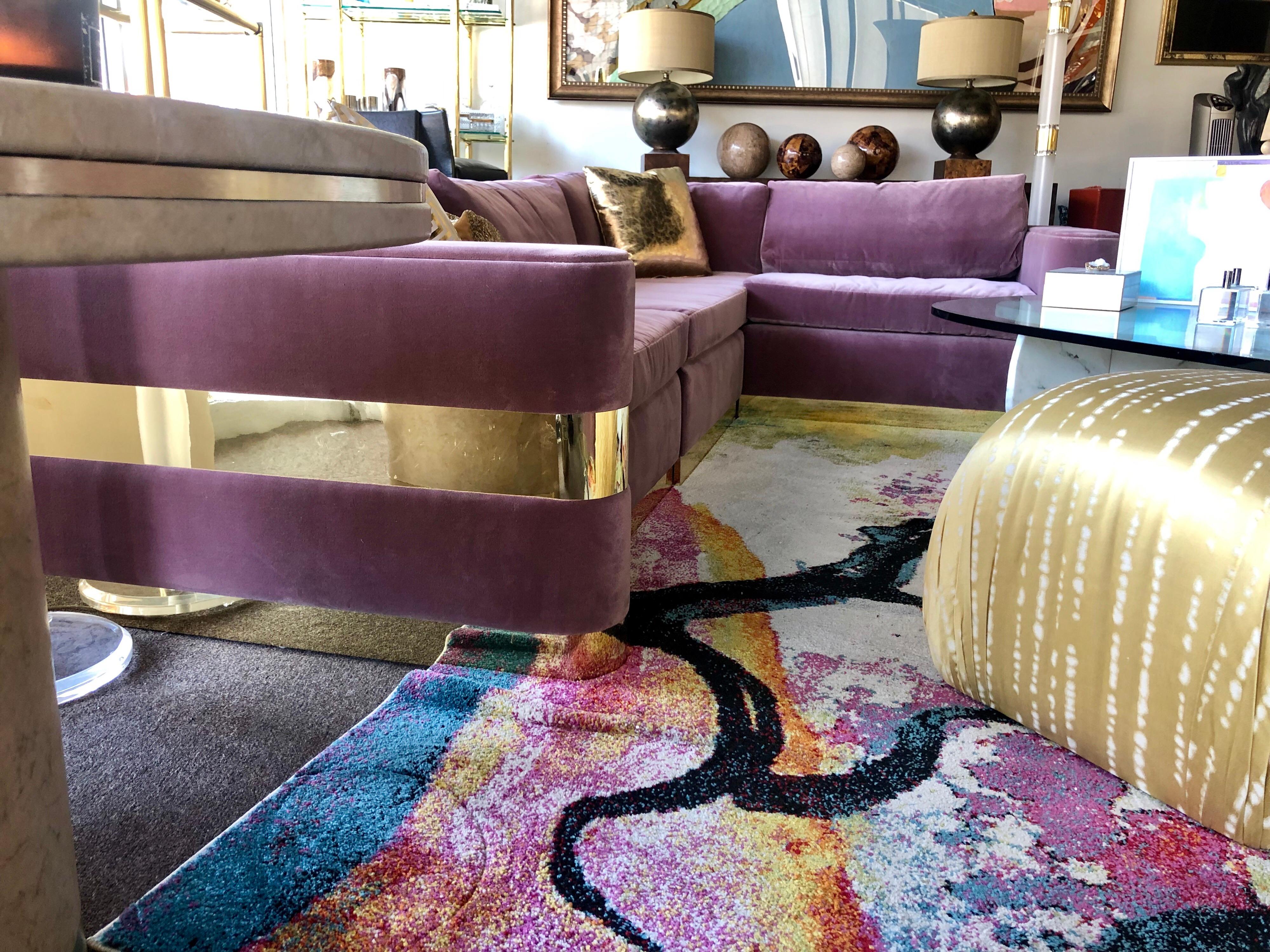 Hand-Crafted Lavender Mohair and Brass Four-Piece Custom Sectional from Hollywood TV Series