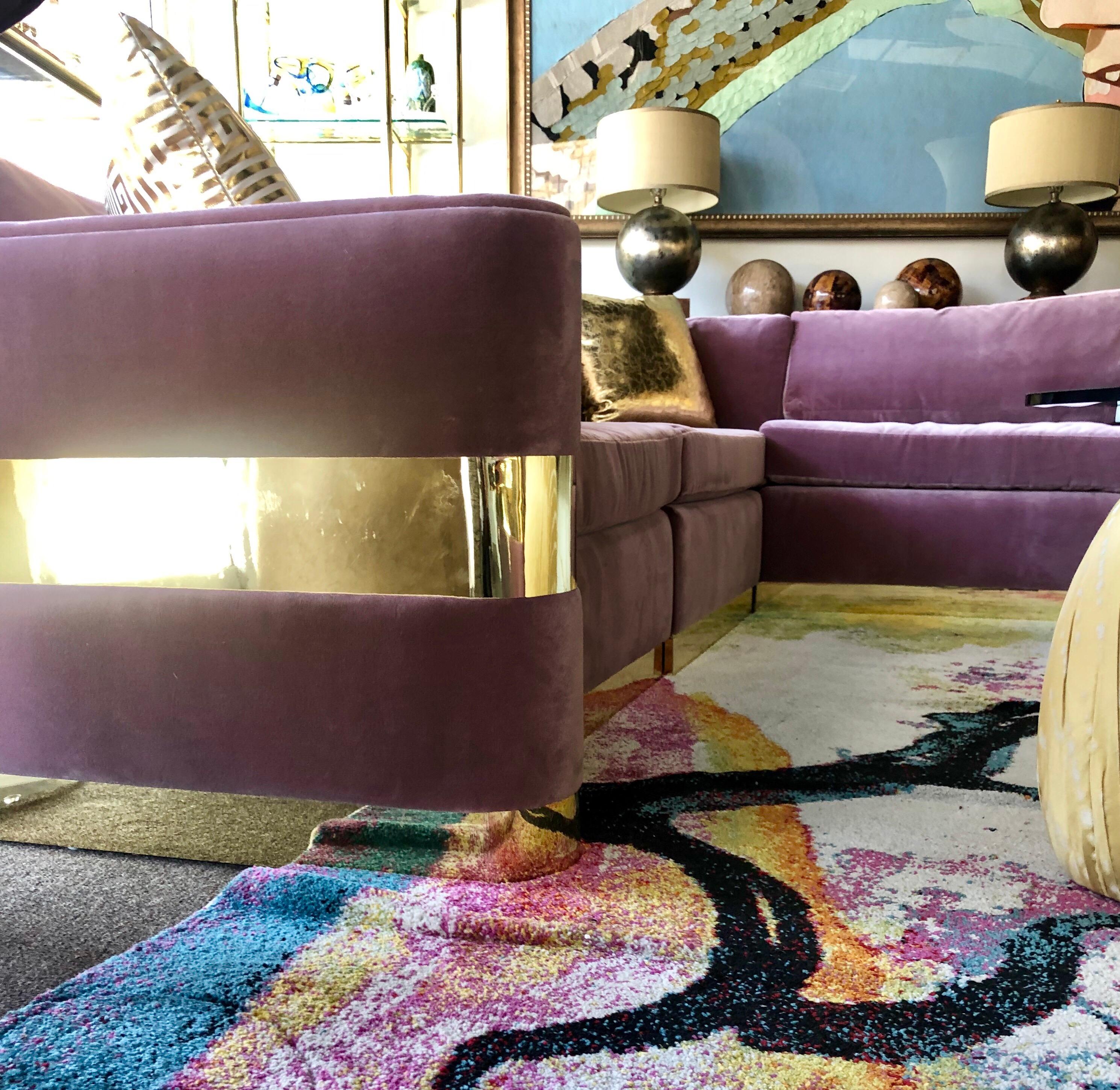 Lavender Mohair and Brass Four-Piece Custom Sectional from Hollywood TV Series In Good Condition In Palm Springs, CA