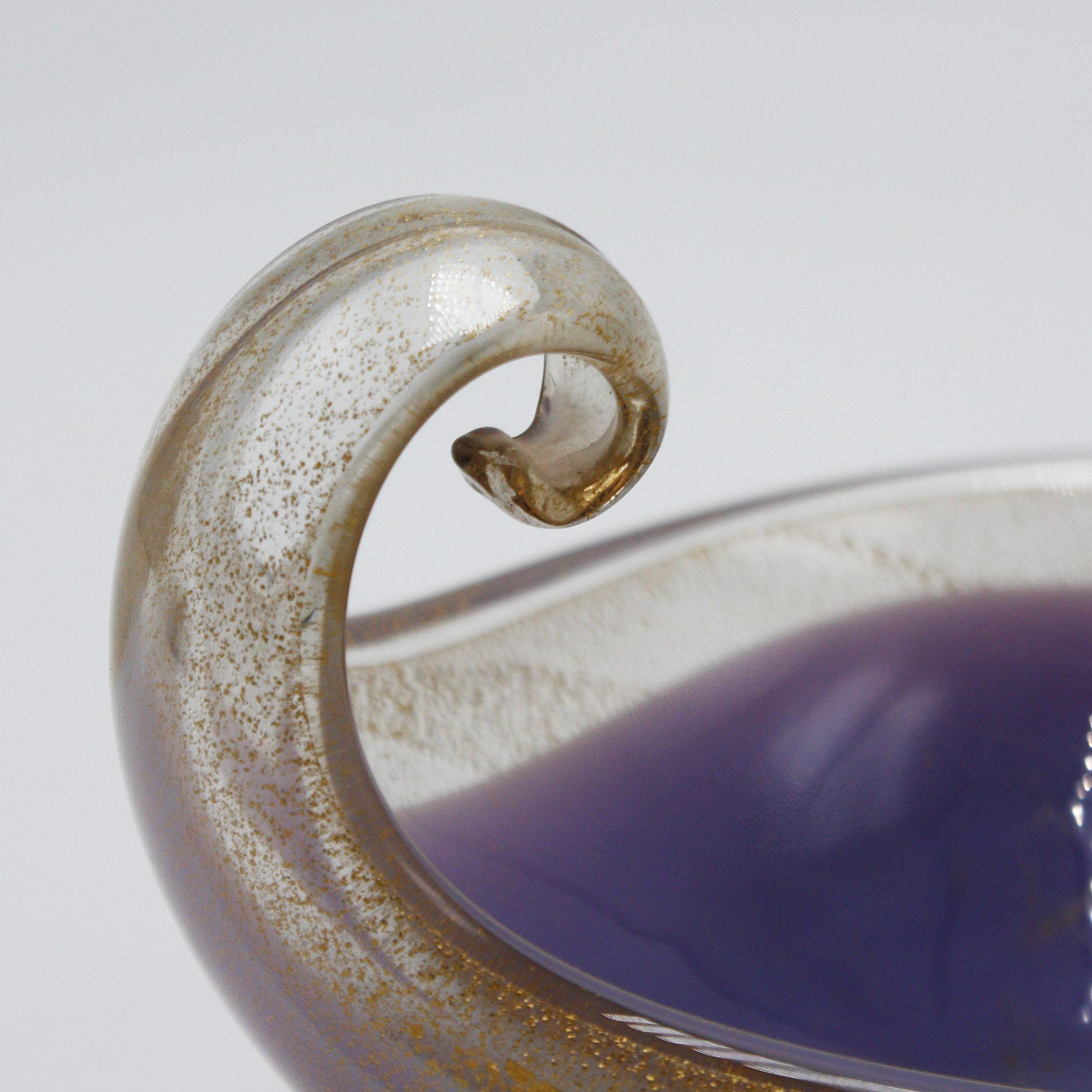 Italian Lavender Murano Glass Tear Drop Bowl with Gold Flecks, circa 1970