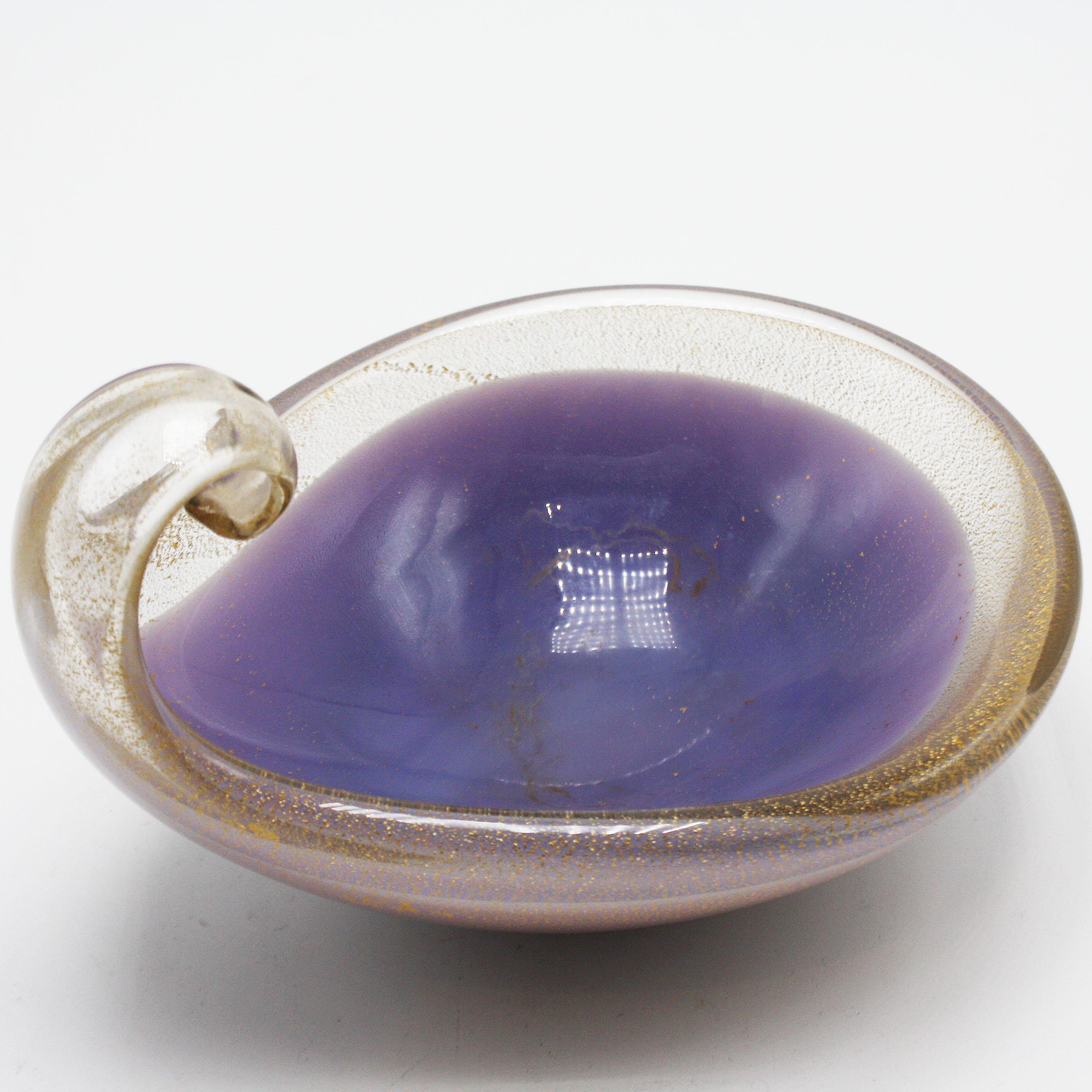 Lavender Murano Glass Tear Drop Bowl with Gold Flecks, circa 1970 In Good Condition In Dallas, TX