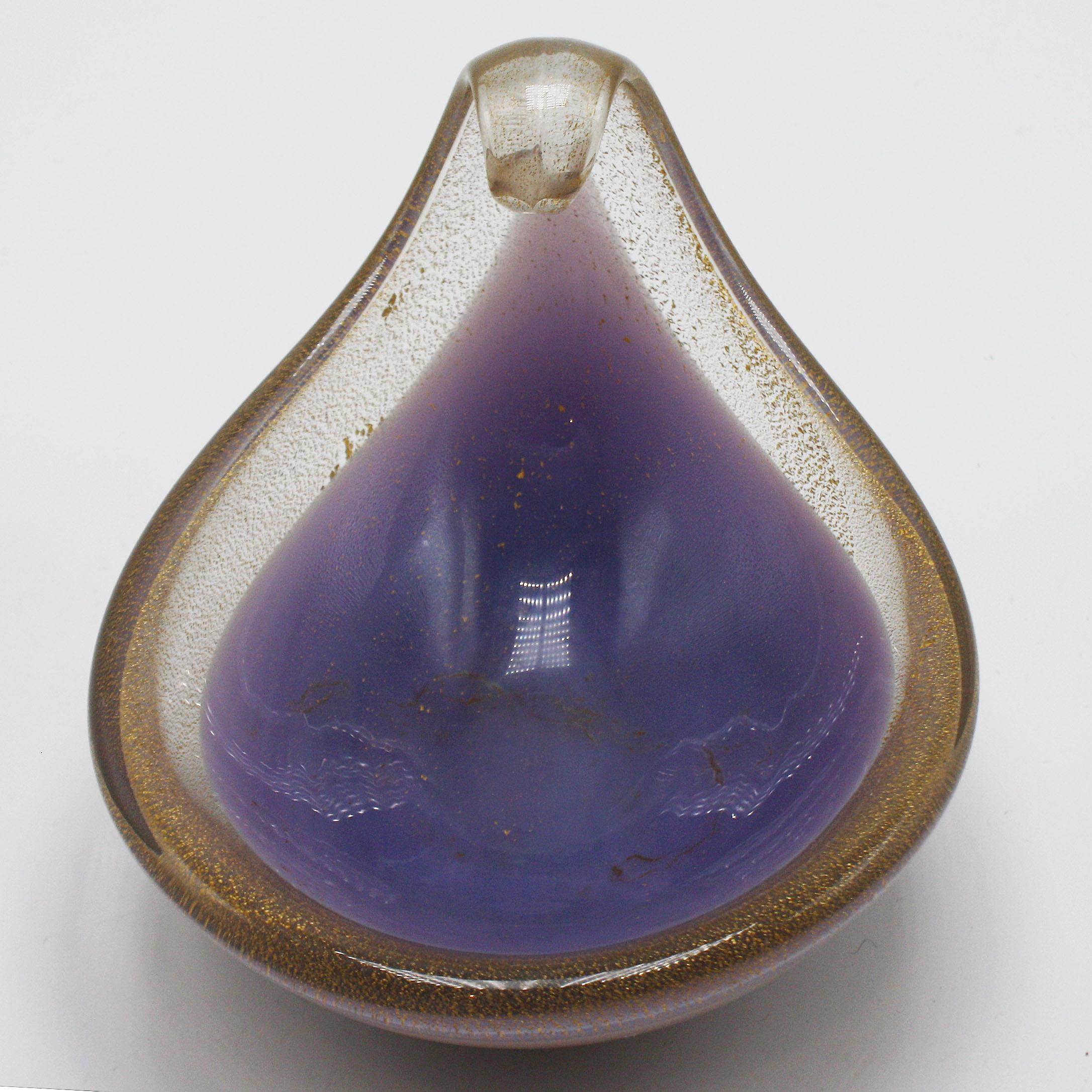 Late 20th Century Lavender Murano Glass Tear Drop Bowl with Gold Flecks, circa 1970
