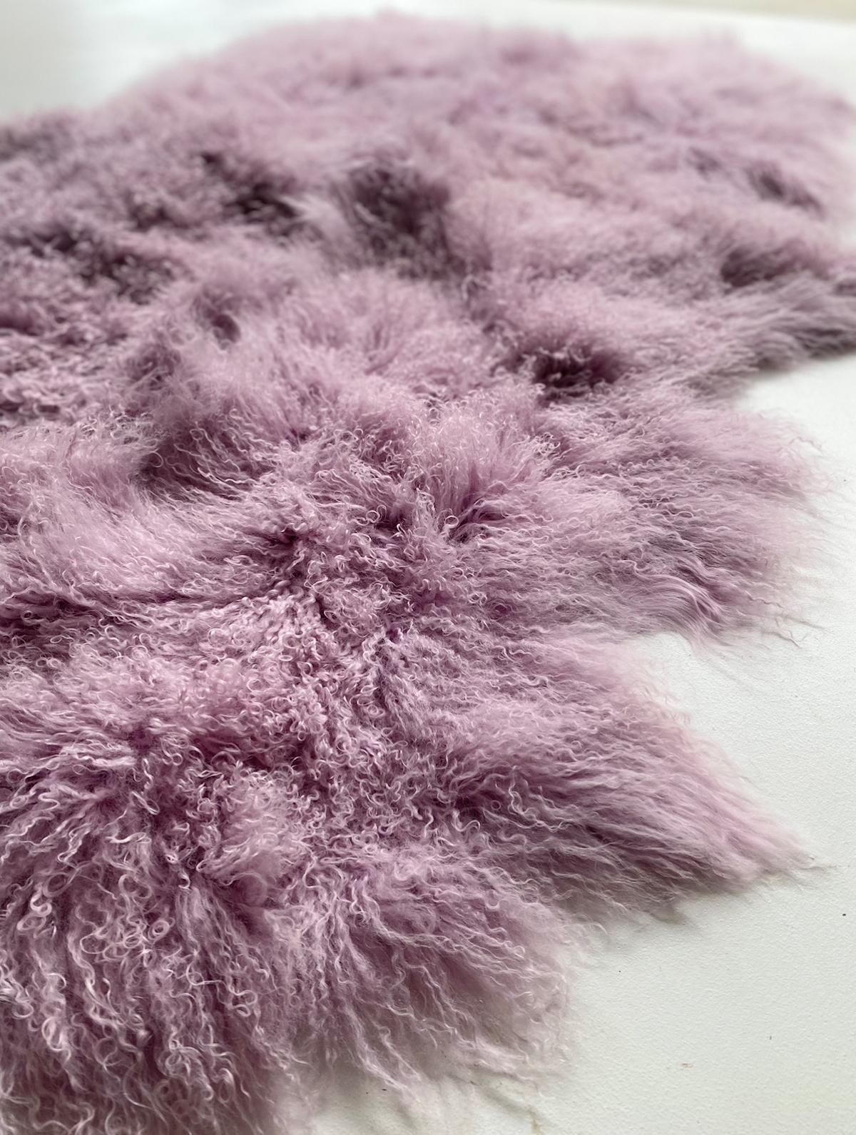 Art Deco Lavender Nursery Rug - Mongolain Sheepskin For Sale