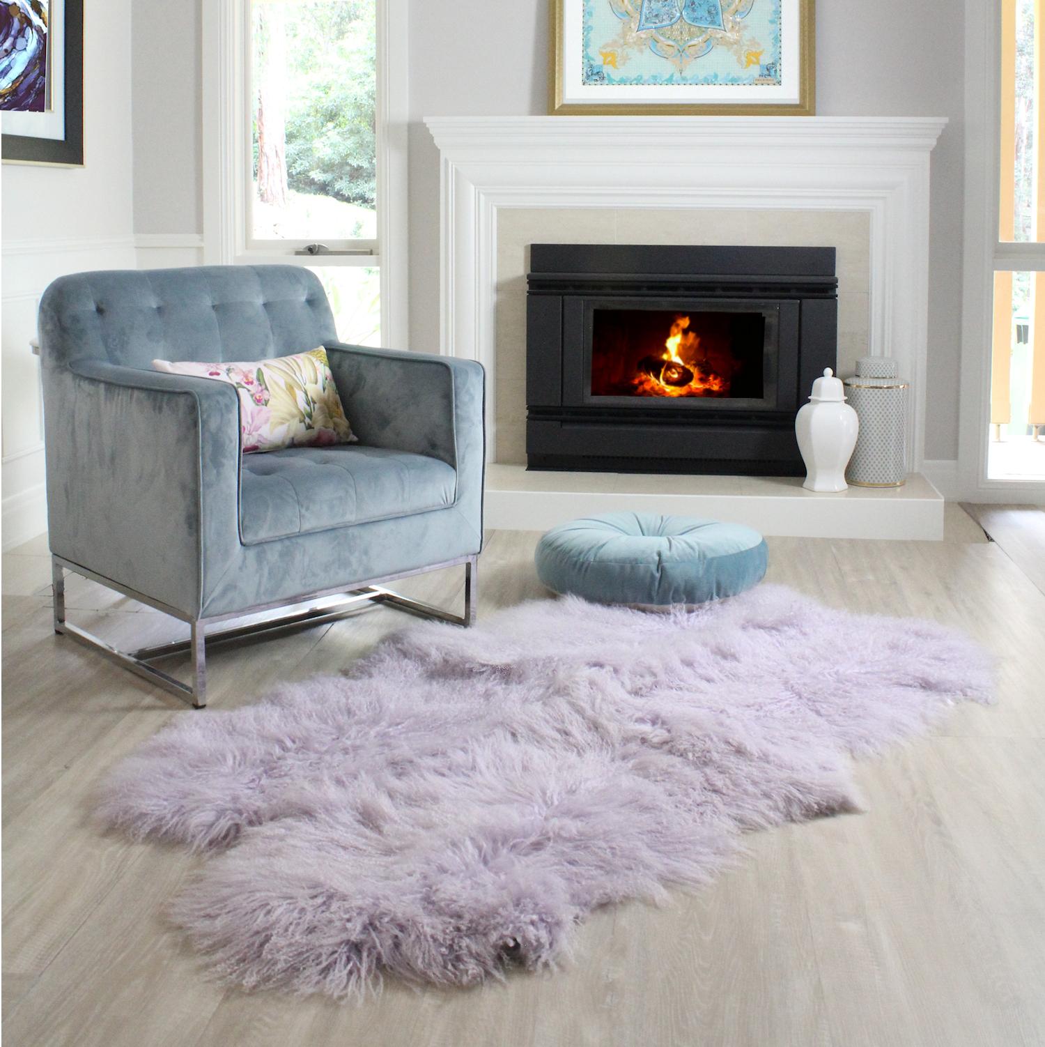 Hand-Crafted Lavender Nursery Rug - Mongolain Sheepskin For Sale