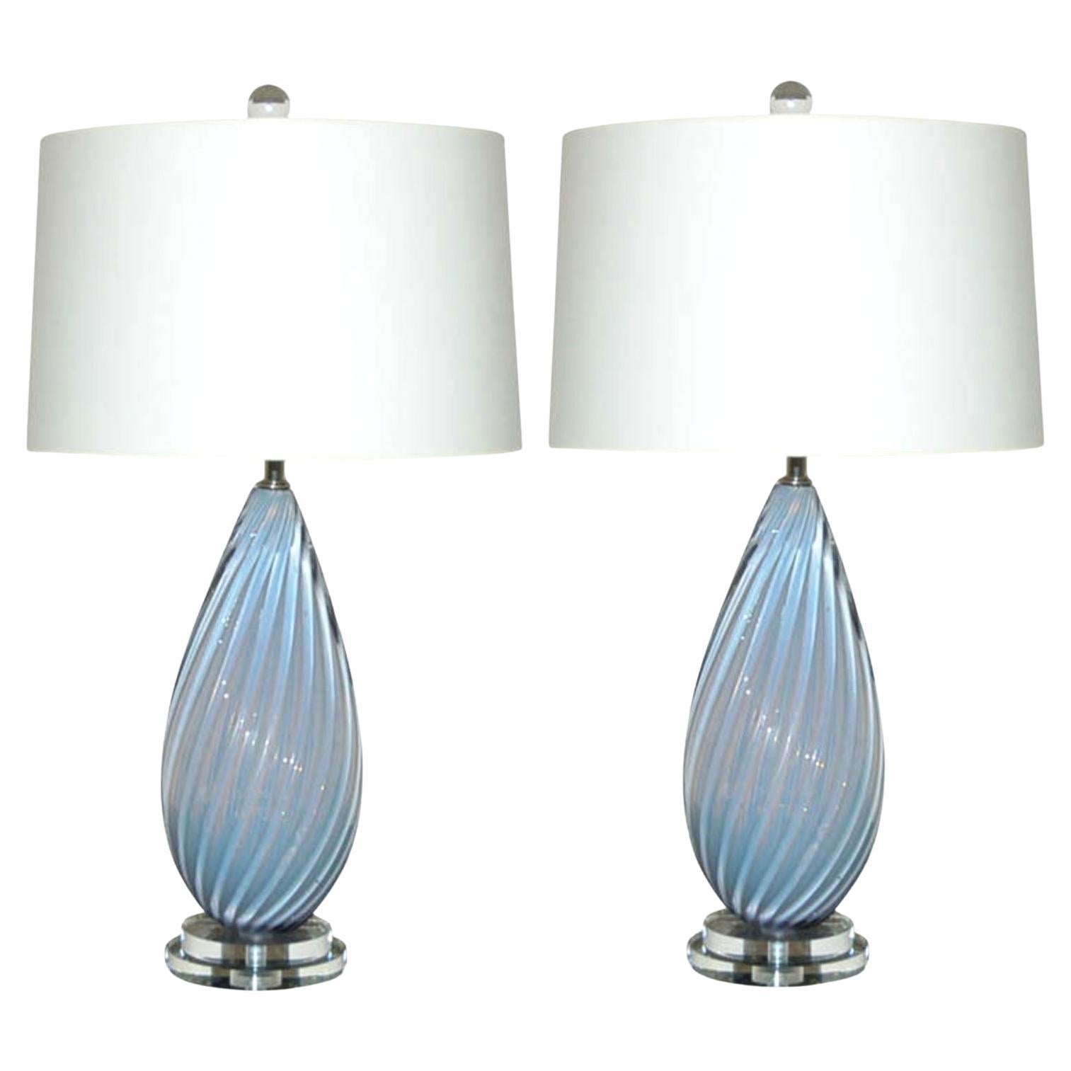 Lampes Murano Vintage Opaline Lavande par Seguso