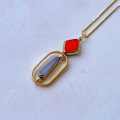 Lavender & Orange Vintage Glass Bauhaus 18K Gold-plated Silver Pendant Necklace