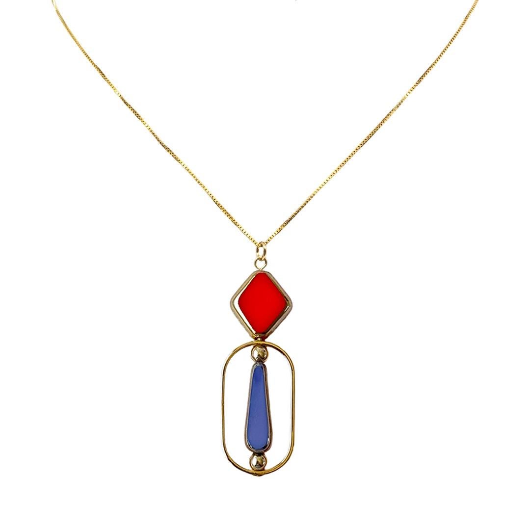 Collana con ciondolo in vetro vintage e arancione Bauhaus, placcata in oro 18 carati e in argento. In condizioni Nuovo in vendita a Monrovia, CA