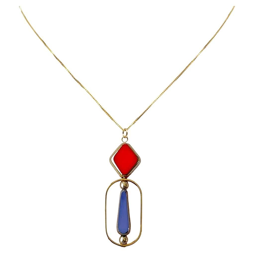 Lavender & Orange Vintage Glass Bauhaus 18K Gold-plated Silver Pendant Necklace