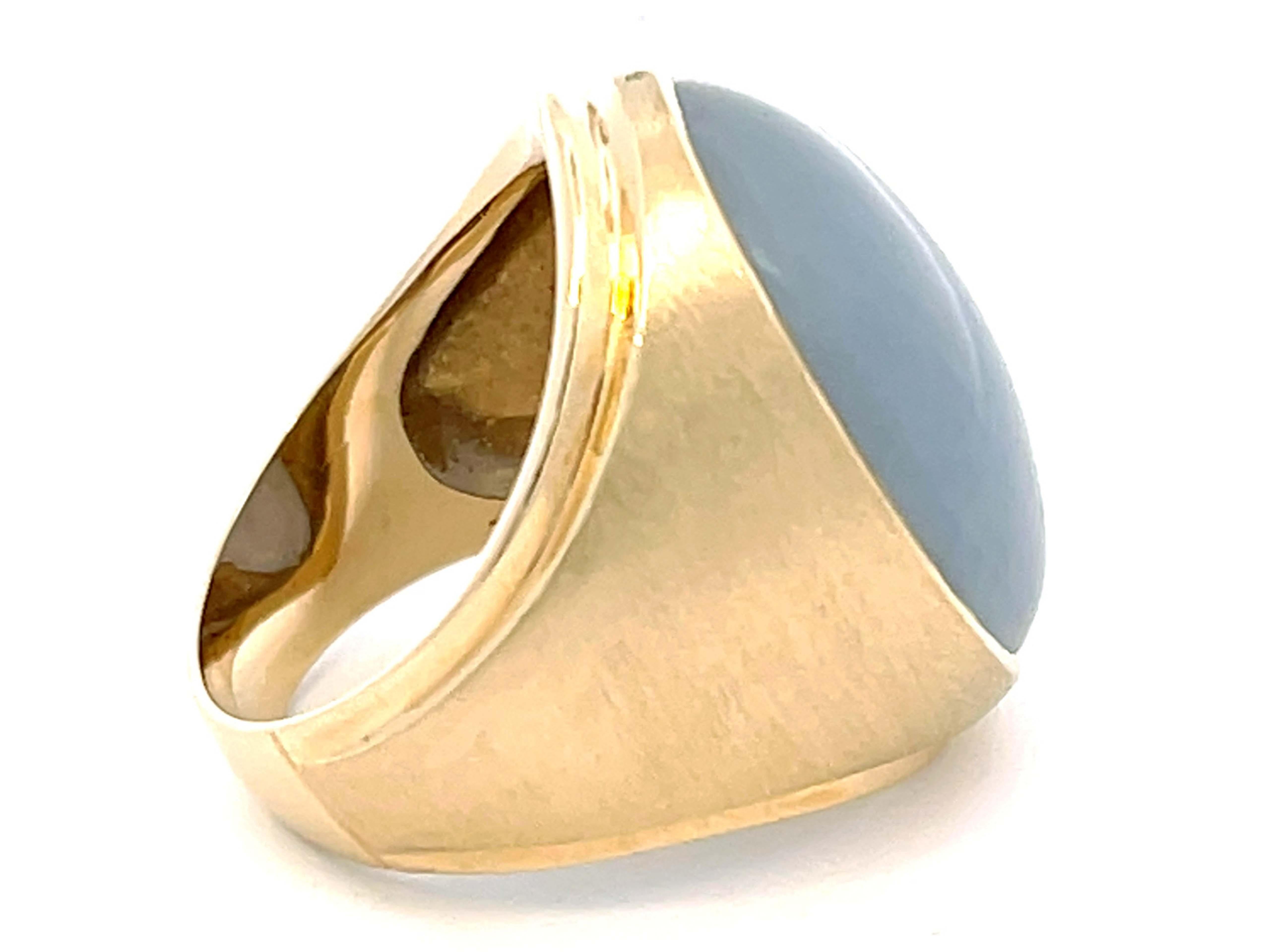 Women's Lavender Oval Cabochon Jade Ring with Satin Finish in 14k Yellow Gold