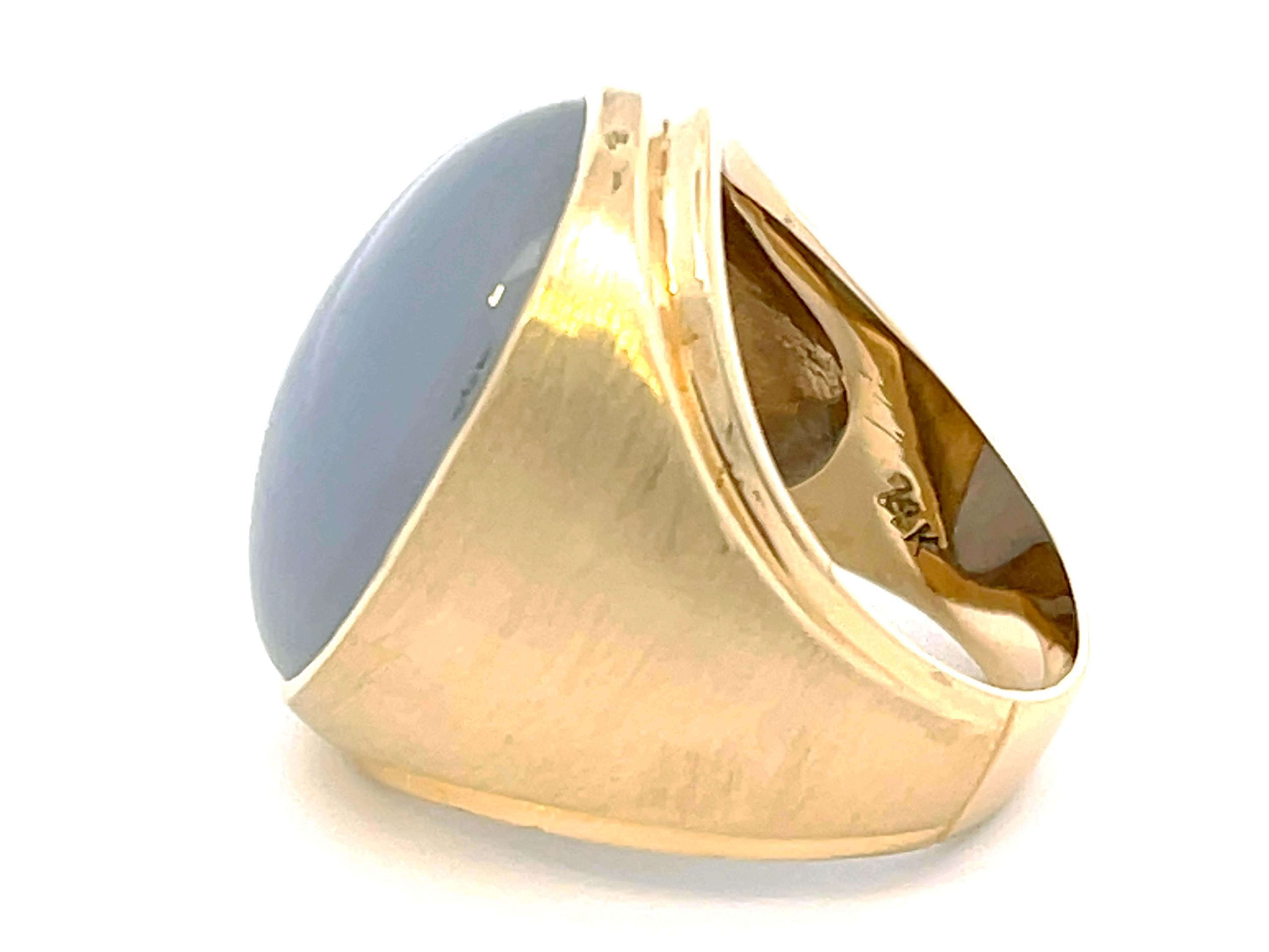 Lavender Oval Cabochon Jade Ring with Satin Finish in 14k Yellow Gold 1