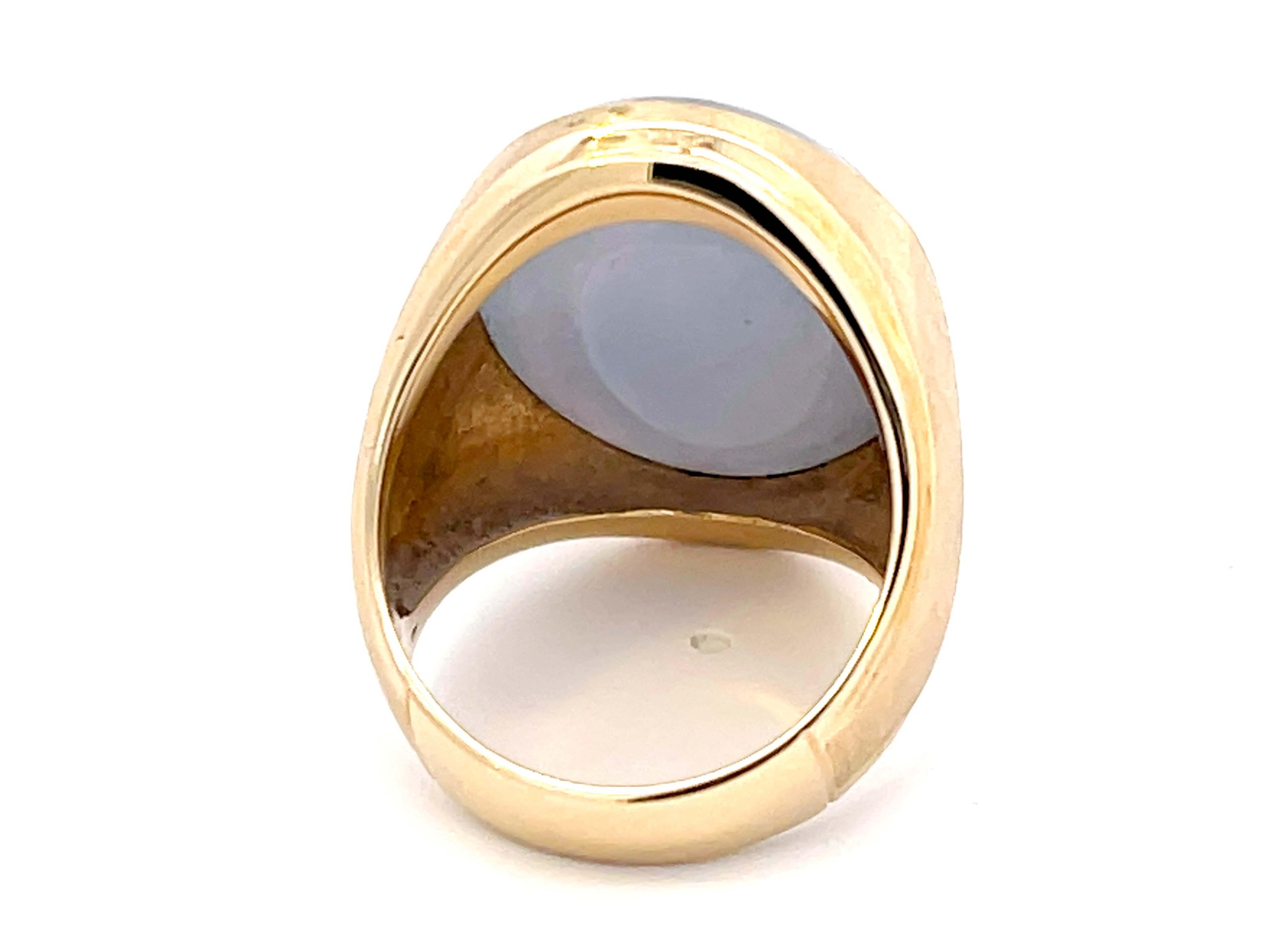 Lavender Oval Cabochon Jade Ring with Satin Finish in 14k Yellow Gold 2