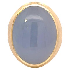 Retro Lavender Oval Cabochon Jade Ring with Satin Finish in 14k Yellow Gold