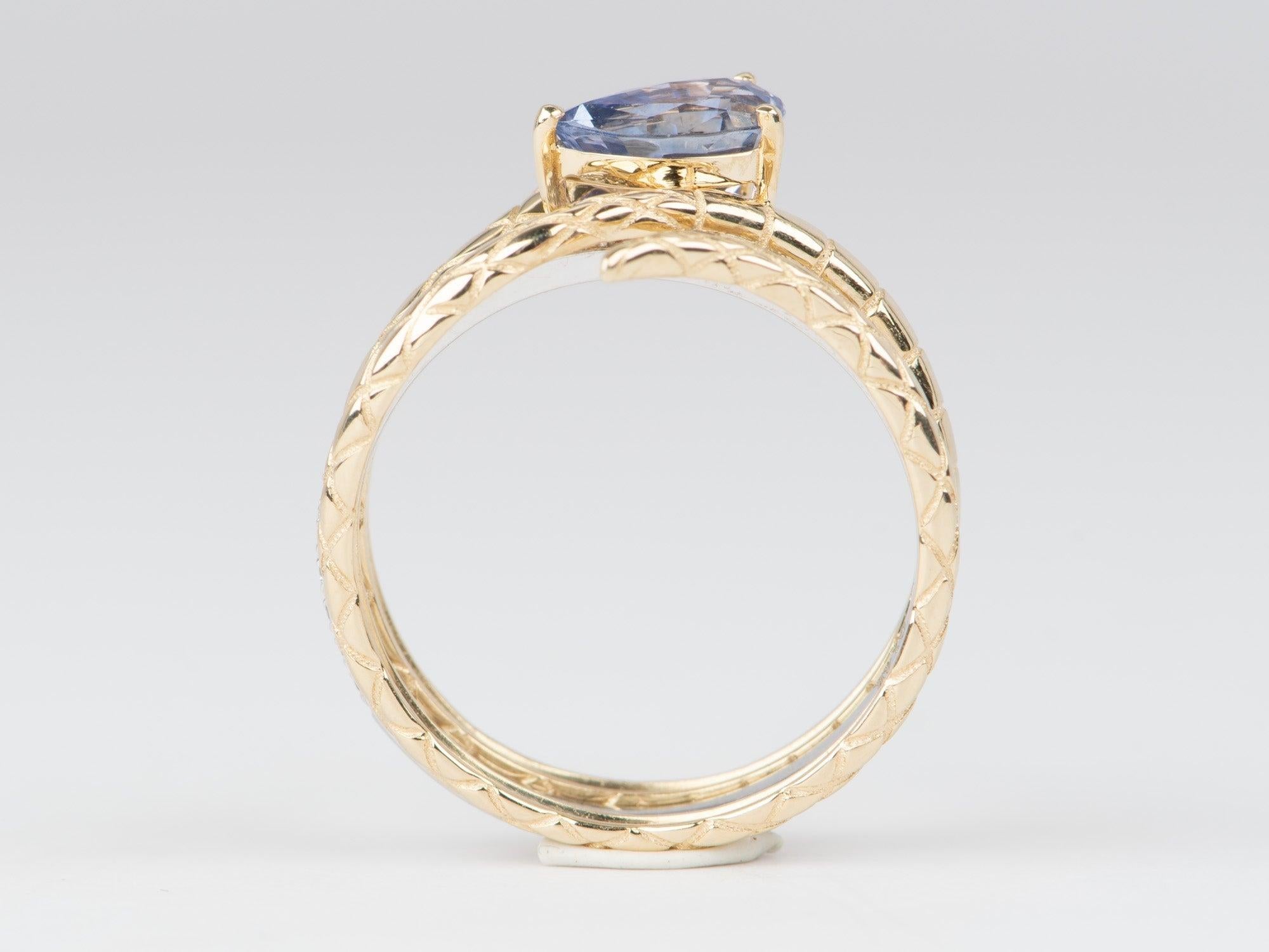 Uncut Lavender Purple Bi-Color Sapphire Snake Ring Set with Diamond Band 14K Gold R666