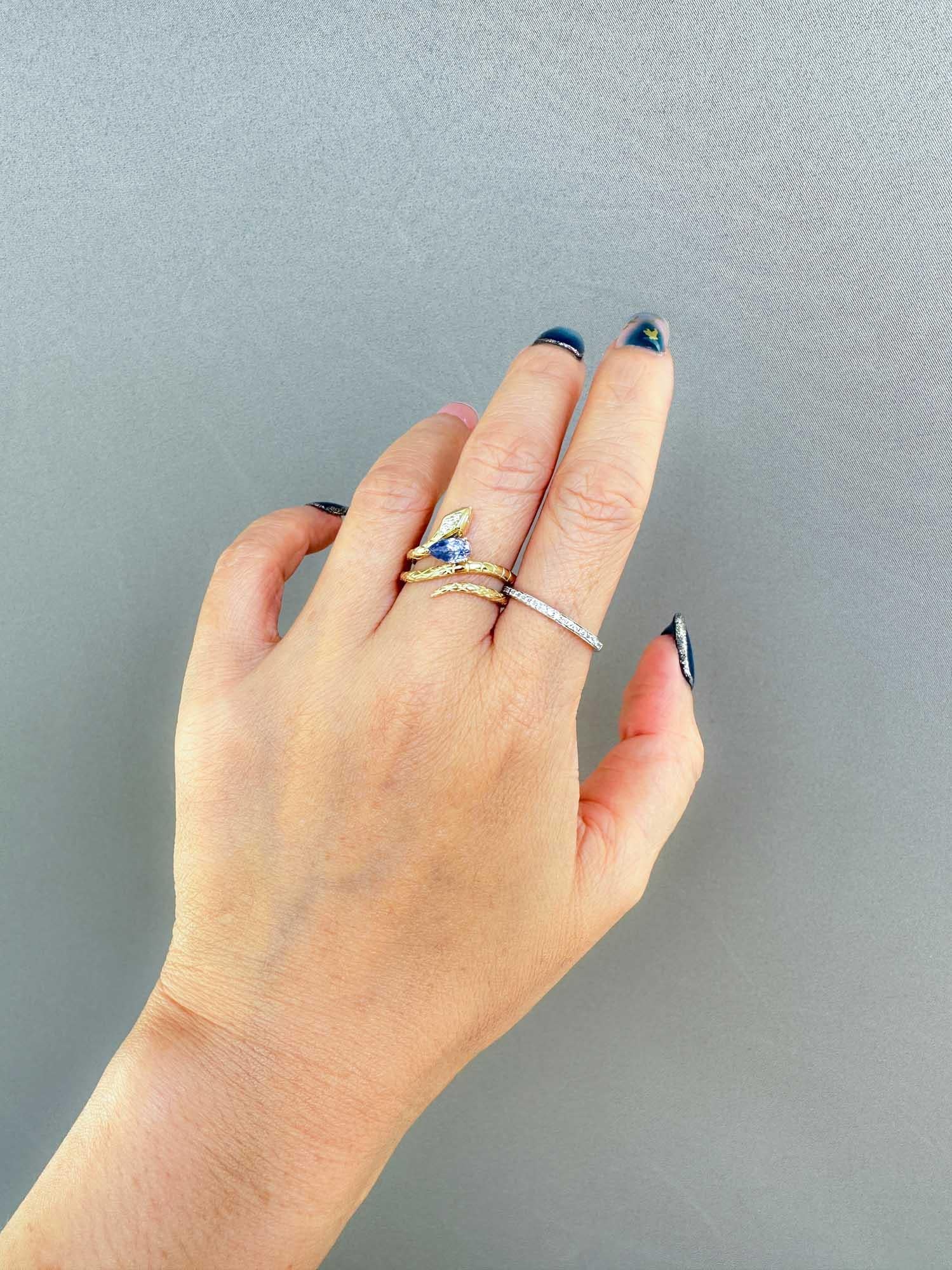 Lavender Purple Bi-Color Sapphire Snake Ring Set with Diamond Band 14K Gold R666 1