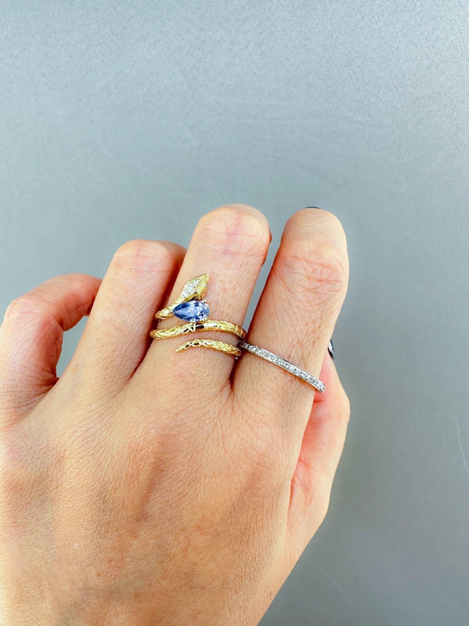 Lavender Purple Bi-Color Sapphire Snake Ring Set with Diamond Band 14K Gold R666 2