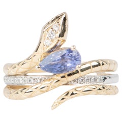 Lavender Purple Bi-Color Sapphire Snake Ring Set with Diamond Band 14K Gold R666