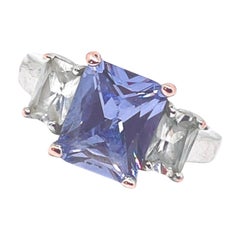 Lavender Purple Princess Cut Center Cubic Zirconia, Two Clear Baguette Accent