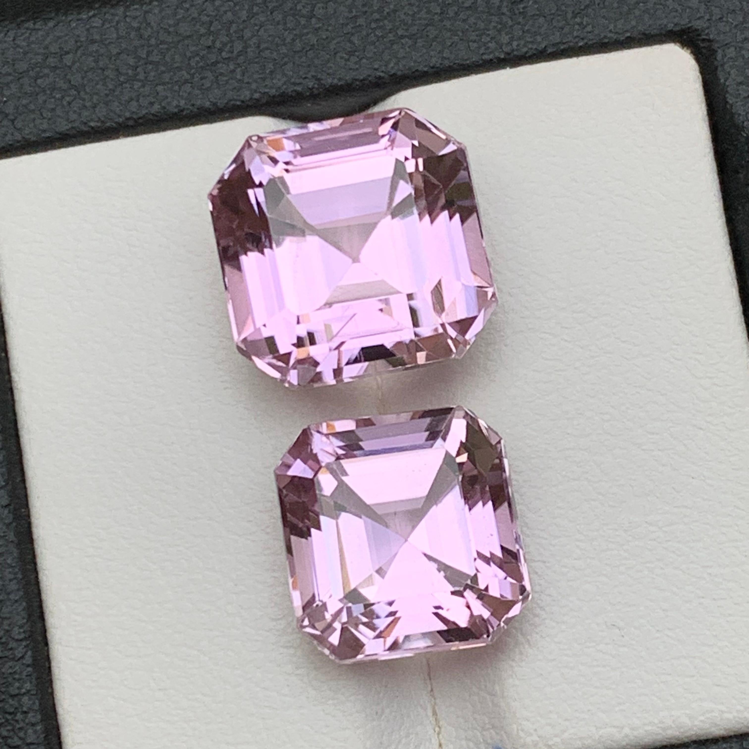 Set di gemme sciolte di Kunzite naturale rosa violaceo lavanda 20,25 carati taglio Asscher in vendita 4