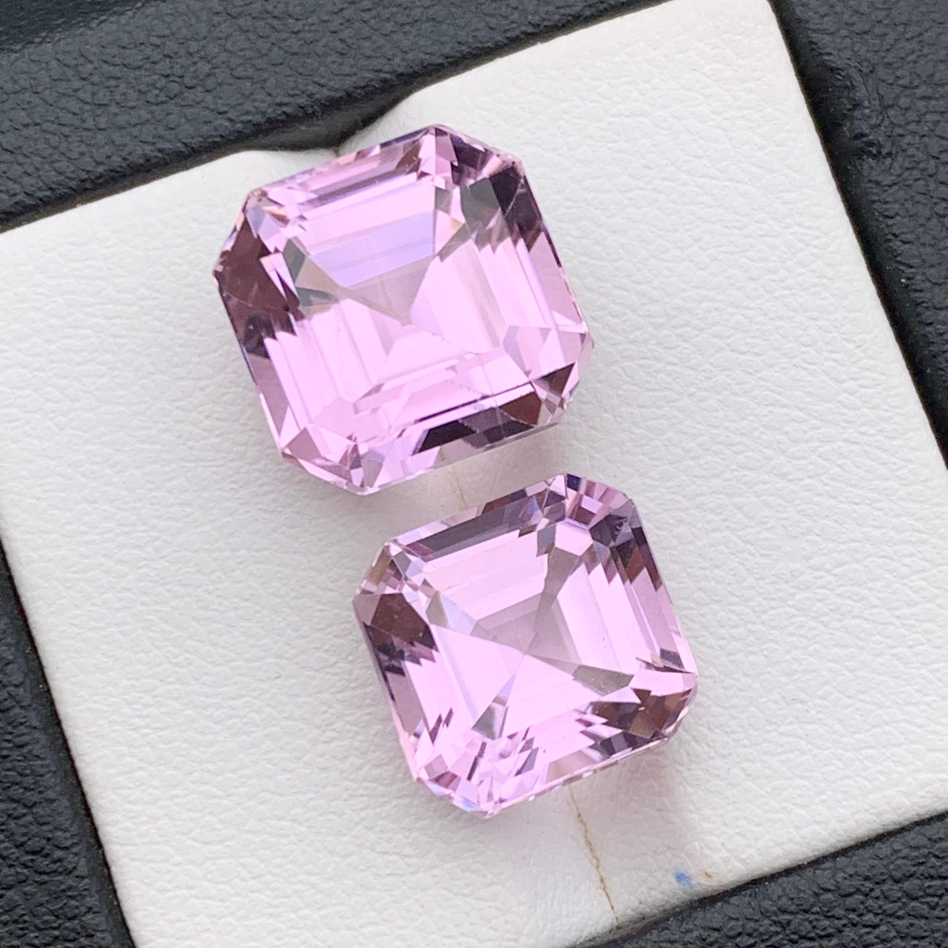 Set di gemme sciolte di Kunzite naturale rosa violaceo lavanda 20,25 carati taglio Asscher in vendita 6