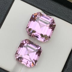 Lavender Purplish Pink Natural Kunzite Loose Gemstones Set 20.25 Ct Asscher Cut