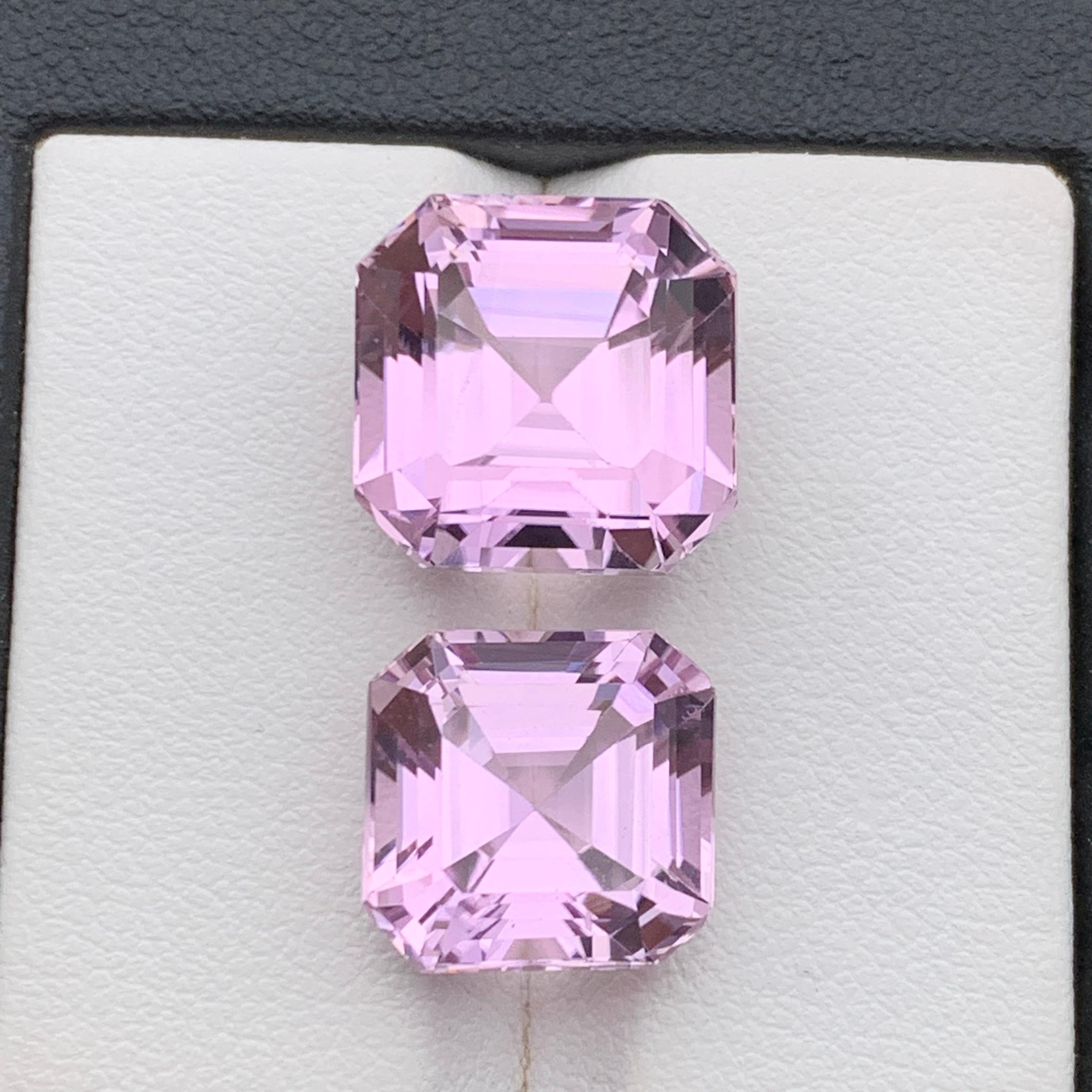 da uomo o donna Set di gemme sciolte di Kunzite naturale rosa violaceo lavanda 20,25 carati taglio Asscher in vendita