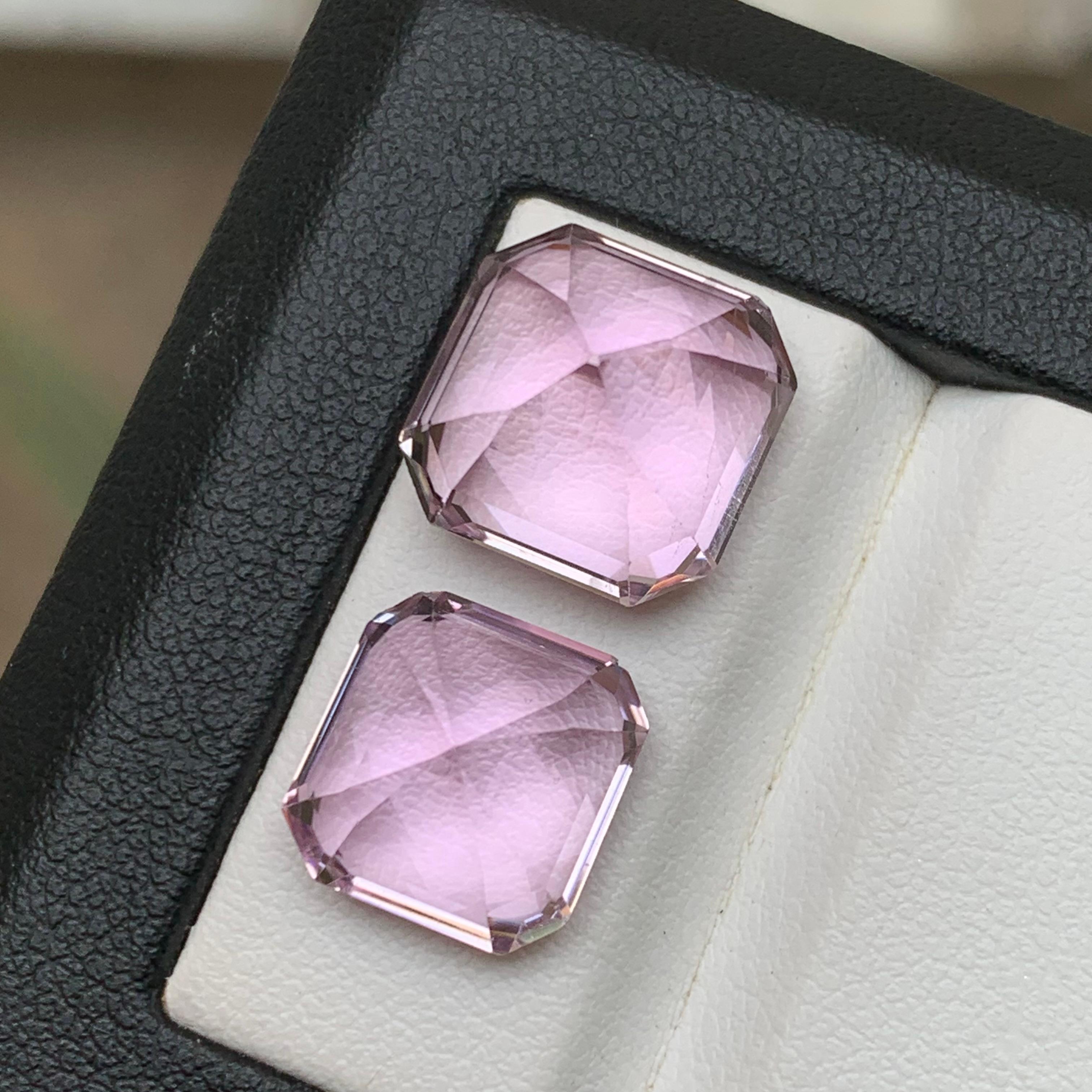 Set di gemme sciolte di Kunzite naturale rosa violaceo lavanda 20,25 carati taglio Asscher in vendita 1