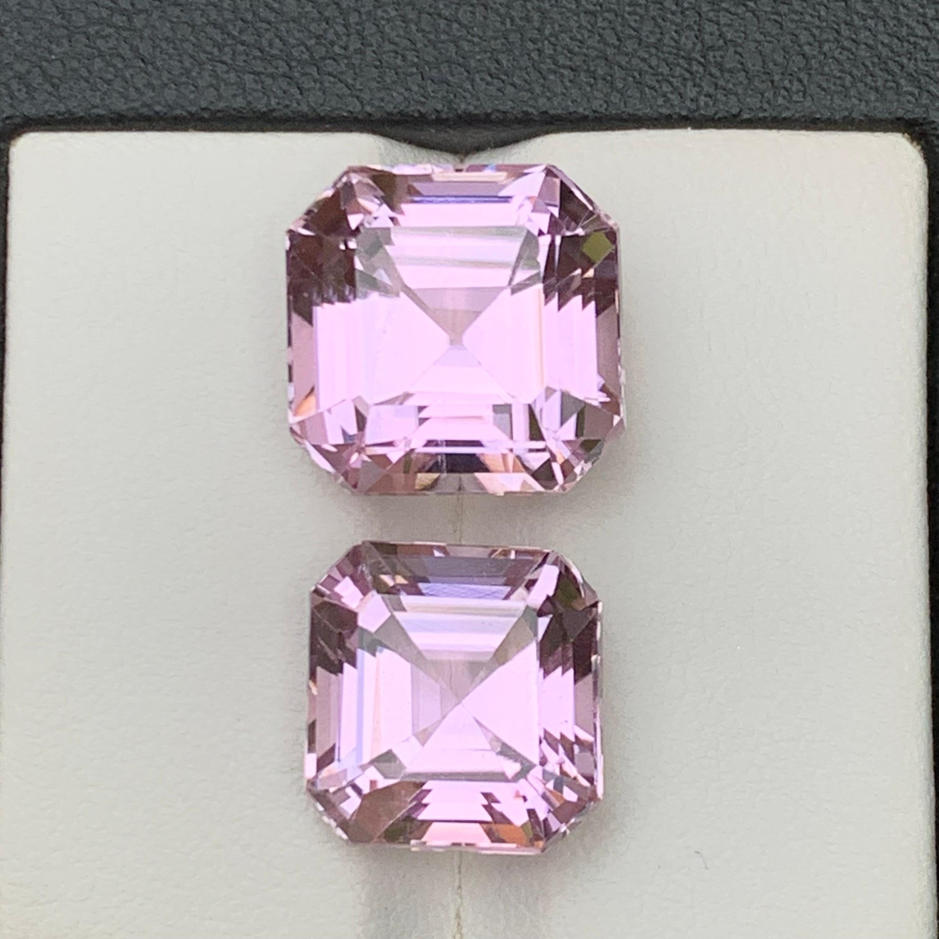 Set di gemme sciolte di Kunzite naturale rosa violaceo lavanda 20,25 carati taglio Asscher in vendita 2