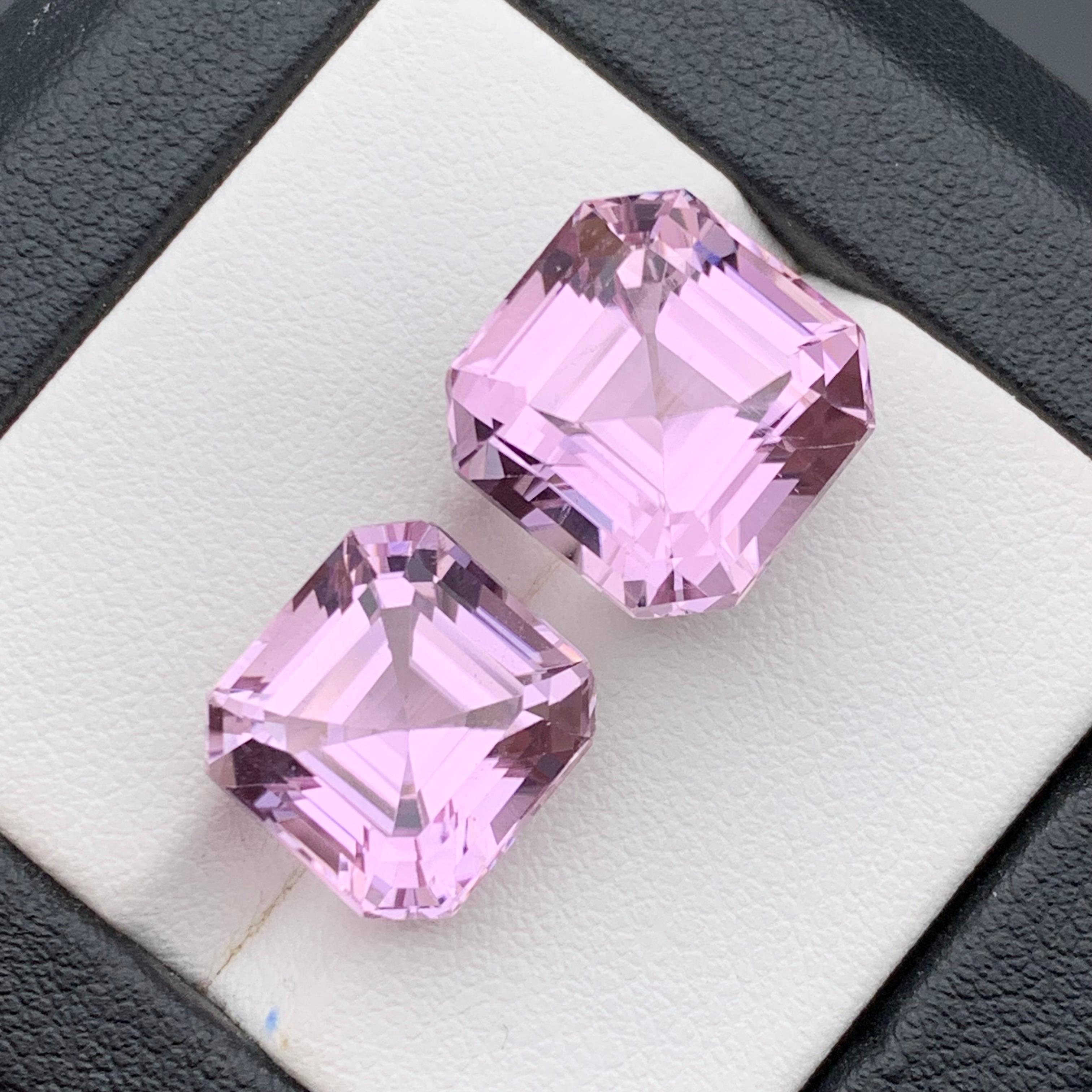 Set di gemme sciolte di Kunzite naturale rosa violaceo lavanda 20,25 carati taglio Asscher in vendita 3
