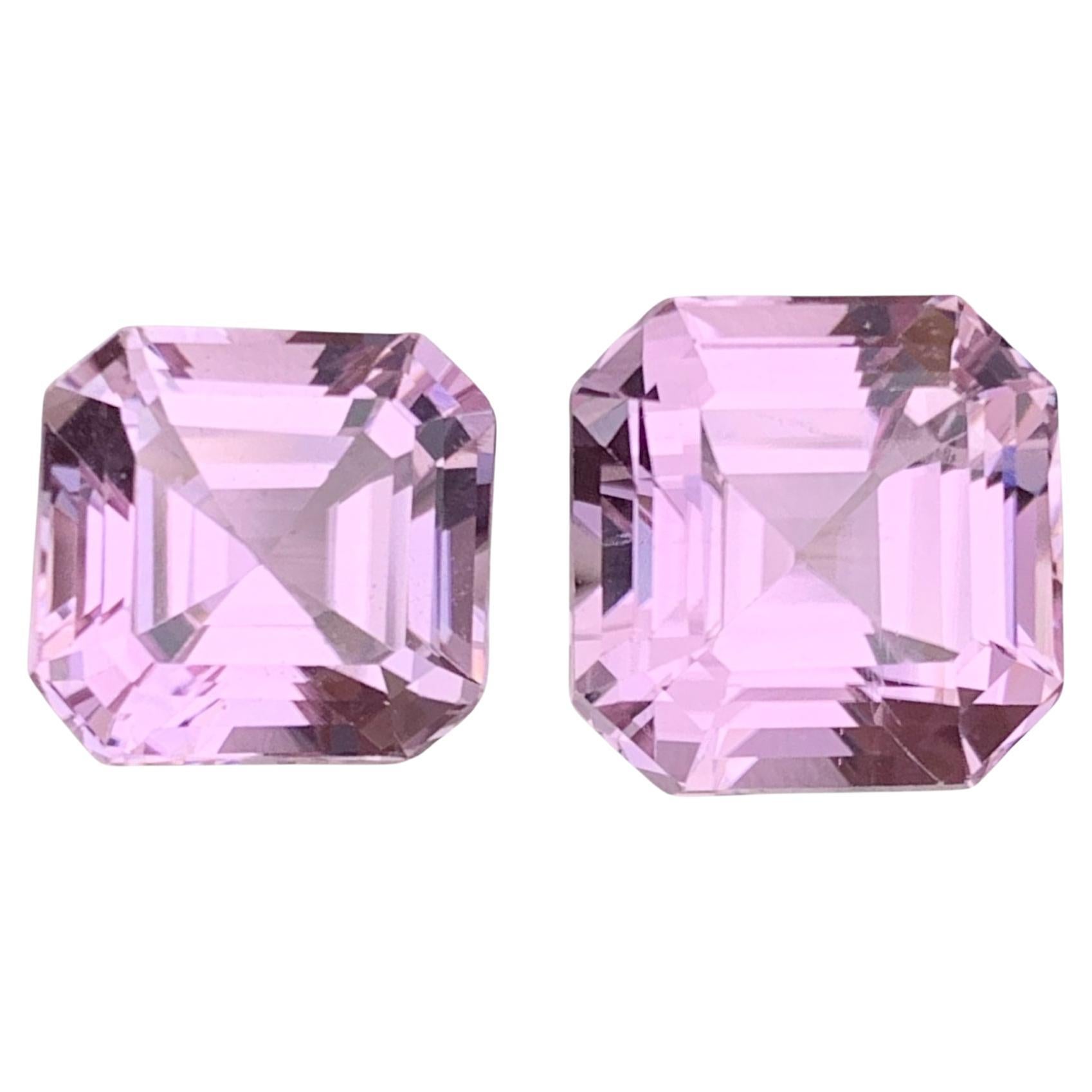Set di gemme sciolte di Kunzite naturale rosa violaceo lavanda 20,25 carati taglio Asscher in vendita