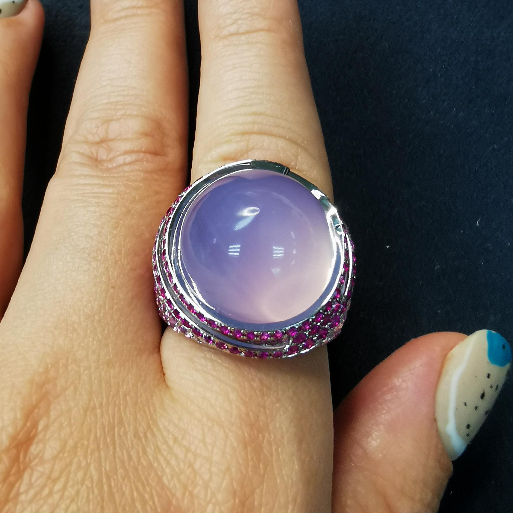 Lavender Quartz 25.63 Carat Pink Sapphires 18 Karat White Gold Fuji Ring For Sale 4