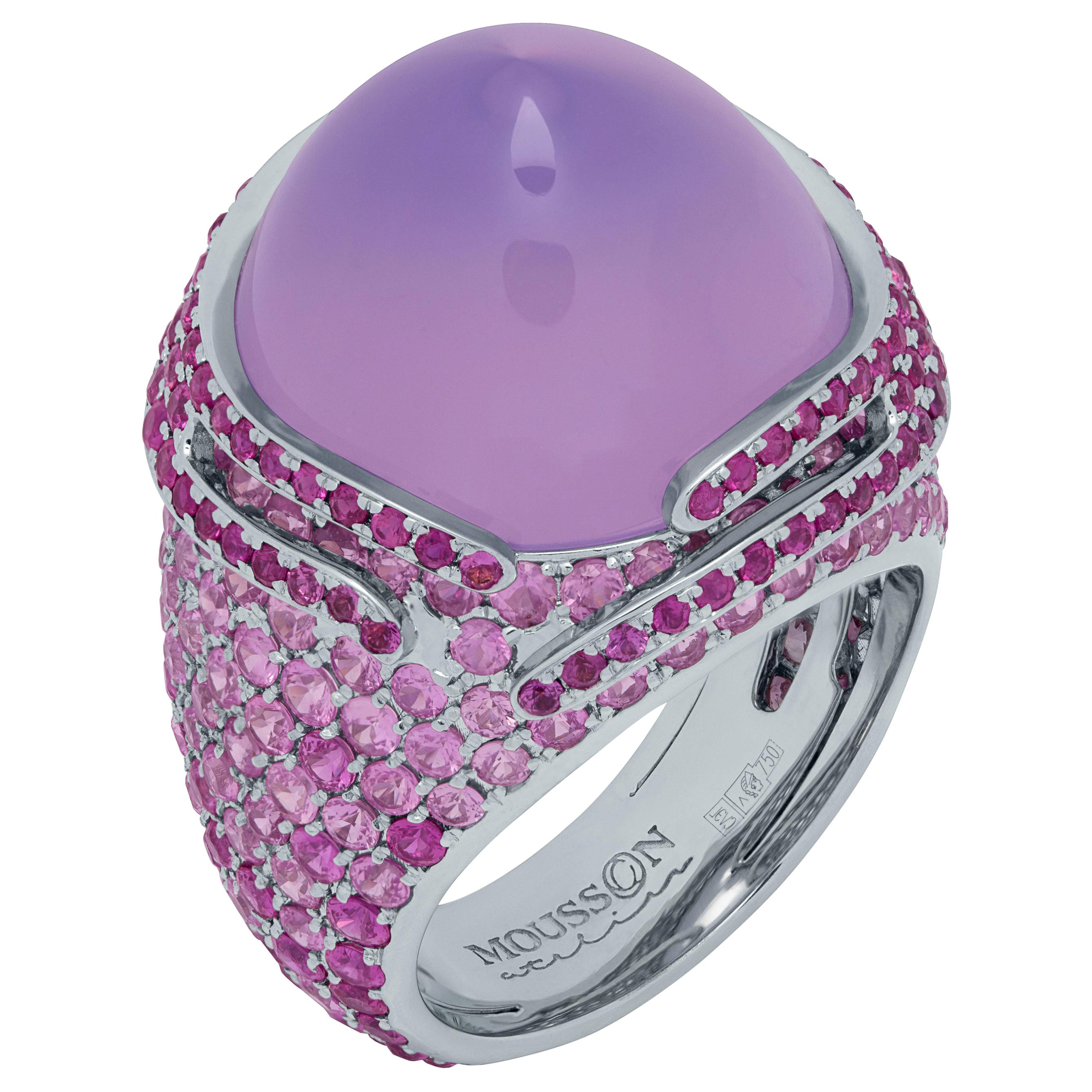 Lavender Quartz 25.63 Carat Pink Sapphires 18 Karat White Gold Fuji Ring