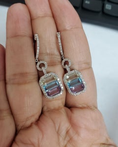Lavender Quartz, Pink Amethyst & Blue Topaz Diamond Drop Earrings