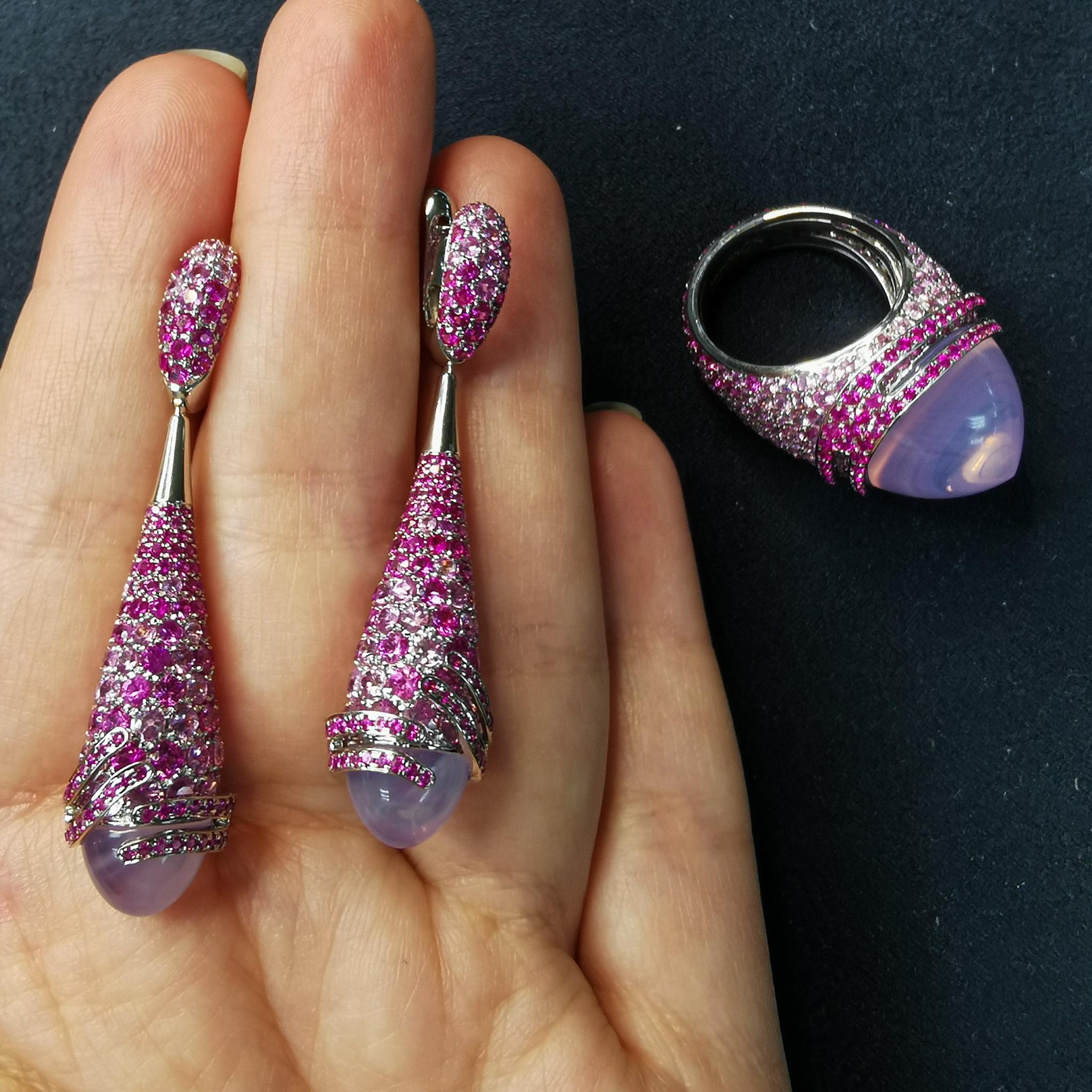 Lavender Quartz Pink Sapphires 18 Karat White Gold Fuji Suite 1