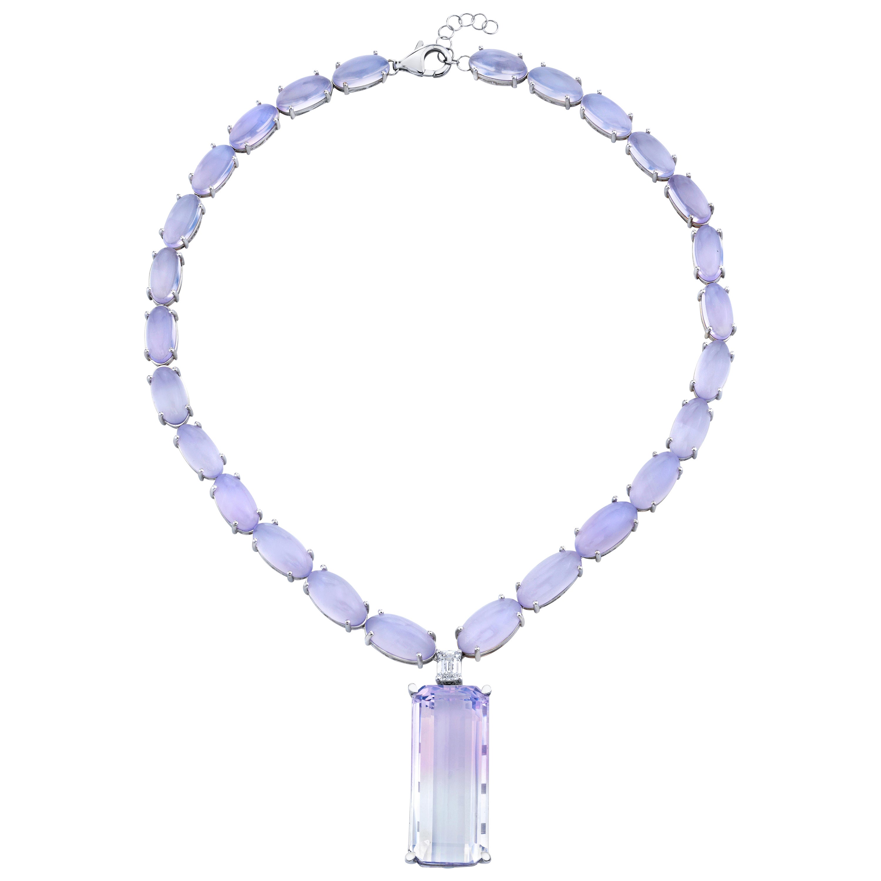 Collar Cascada de Cuarzo Lavanda en Oro Blanco de 18k