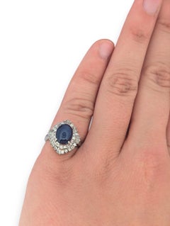 Lavender Ring  Platinum w/ 4.24ct Cabochon Sapphire & 0.62ctw Natural Diamonds