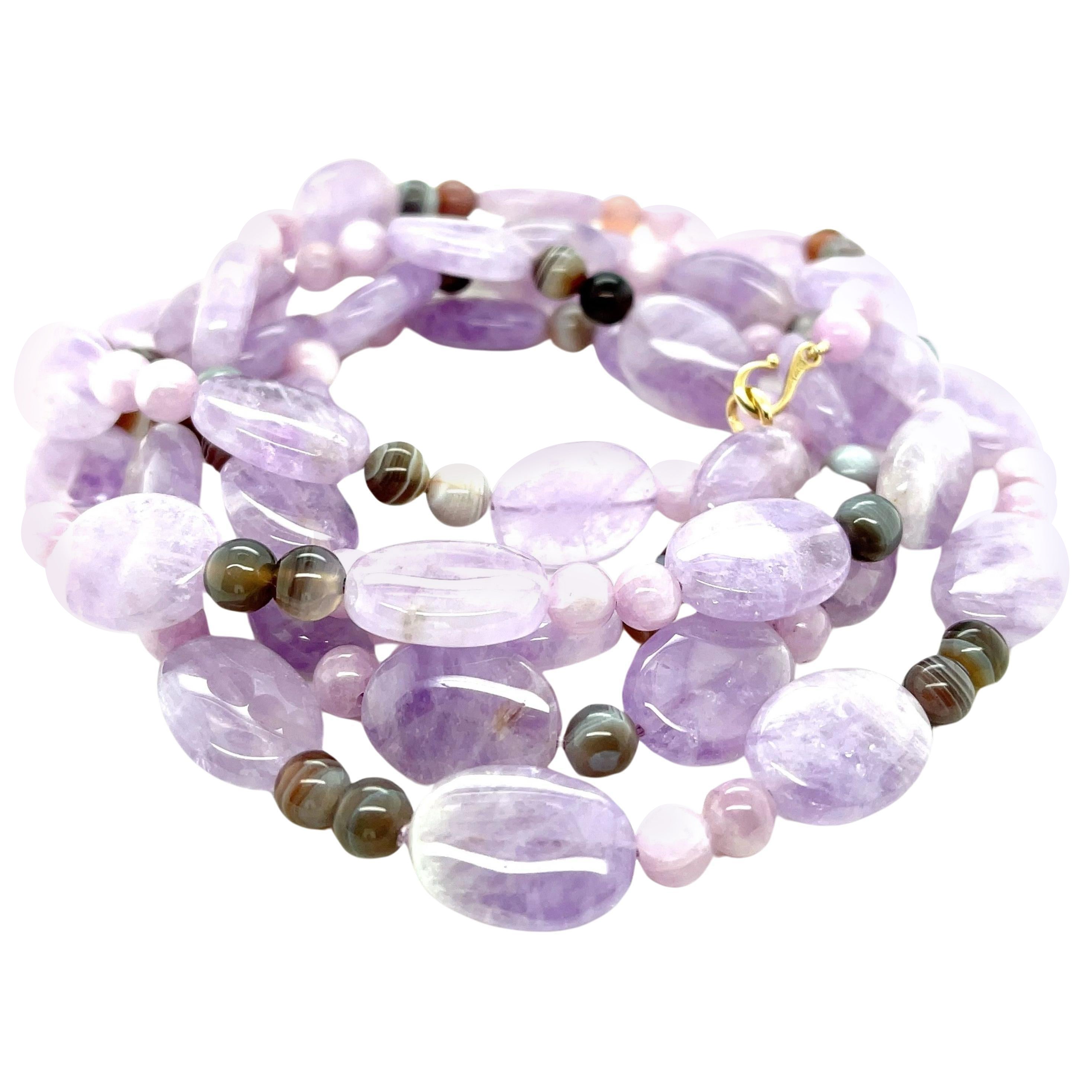 Collana in ametista, kunzite e quarzo Lavender Rose de France con oro 14k