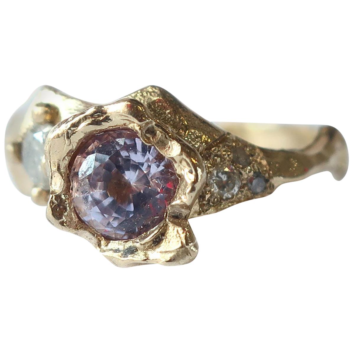Lavender Sapphire and Diamond Asymmetrical Ring