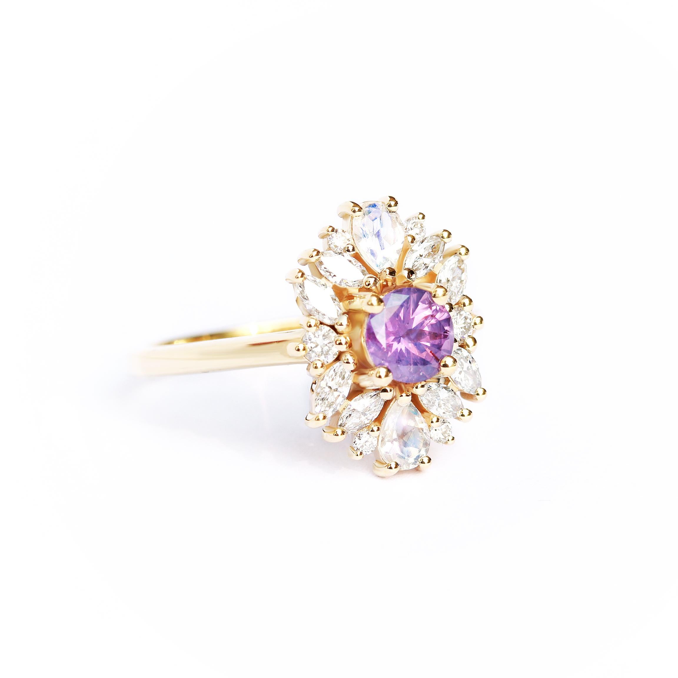 Art Deco Lavender sapphire Cluster Unique Engagement Ring, Alternative Bride 