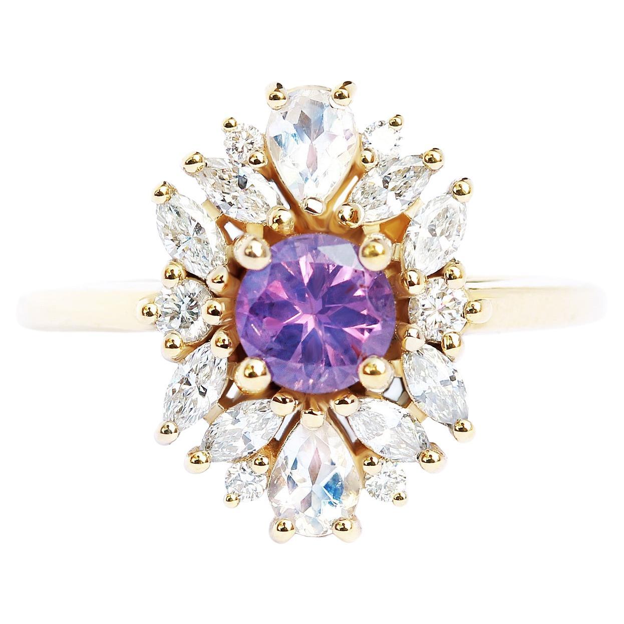 Lavender sapphire Cluster Unique Engagement Ring, Alternative Bride "Odisea" For Sale