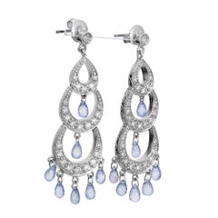 Lavender Sapphire Diamond Briolette Chandelier Dangle Earrings