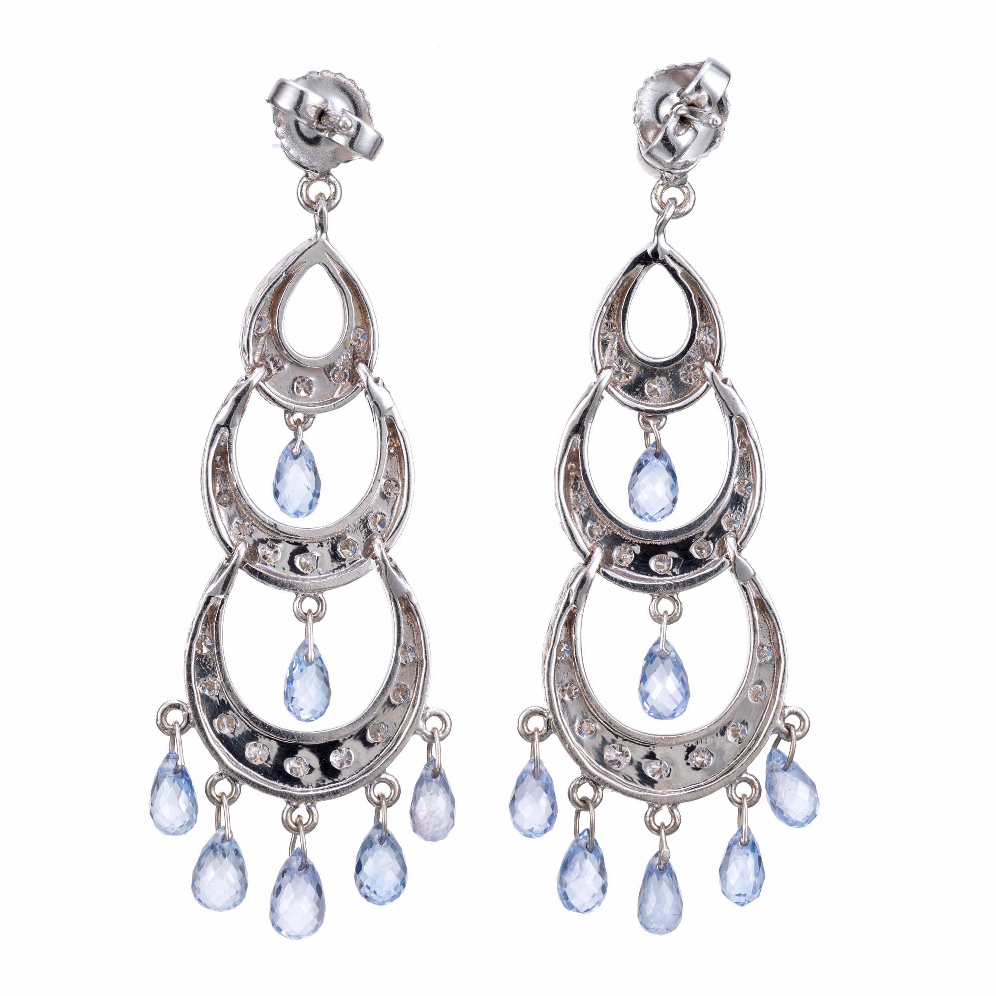 Taglio briolette Orecchini Chandelier con diamante e zaffiro Lavanda in vendita