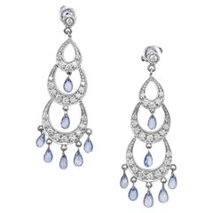 Lavender Sapphire Diamond Briolette Chandelier Dangle Earrings