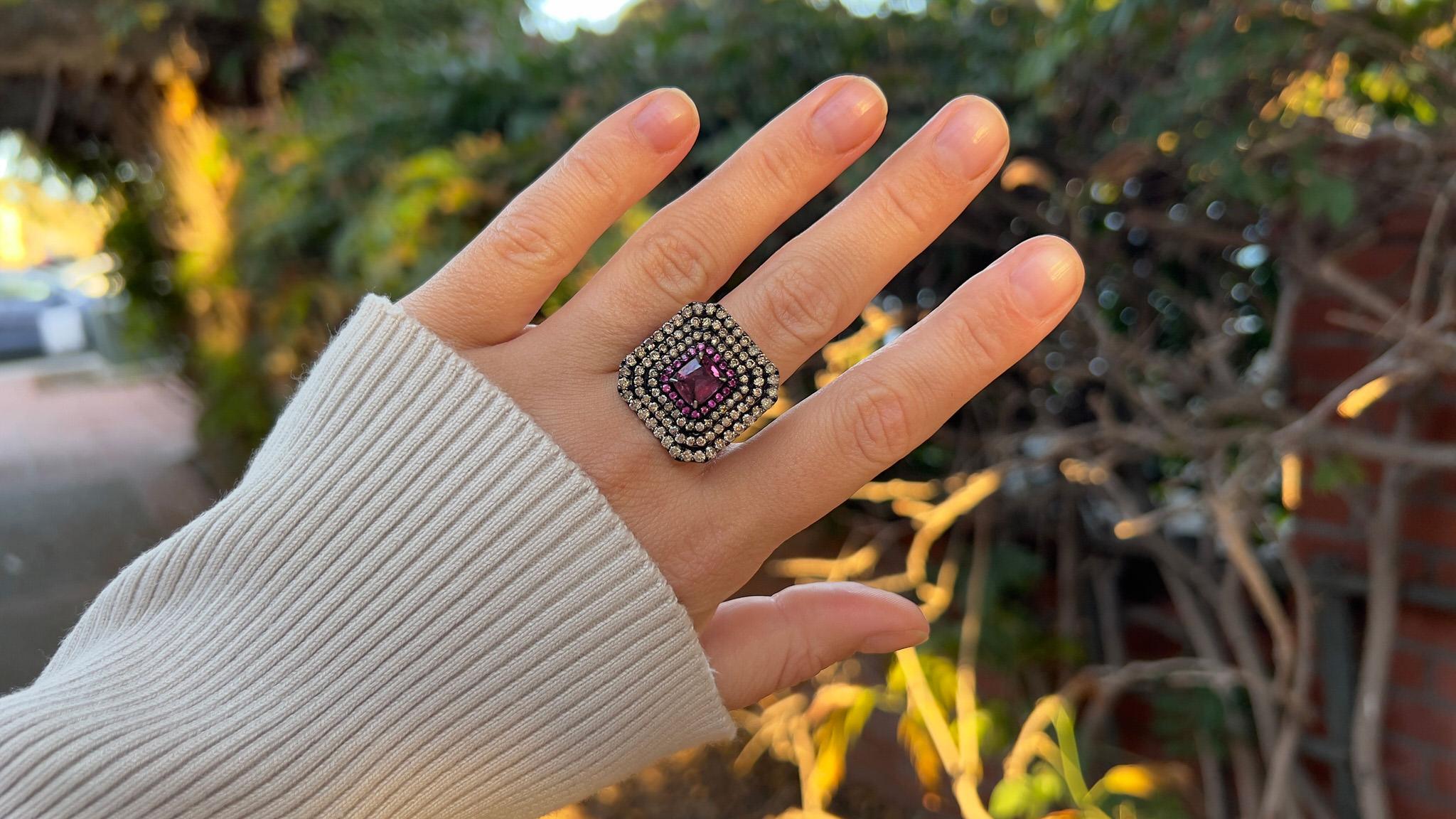 Art Deco Lavender Sapphire Ring With Diamonds 4.85 Carats Silver For Sale