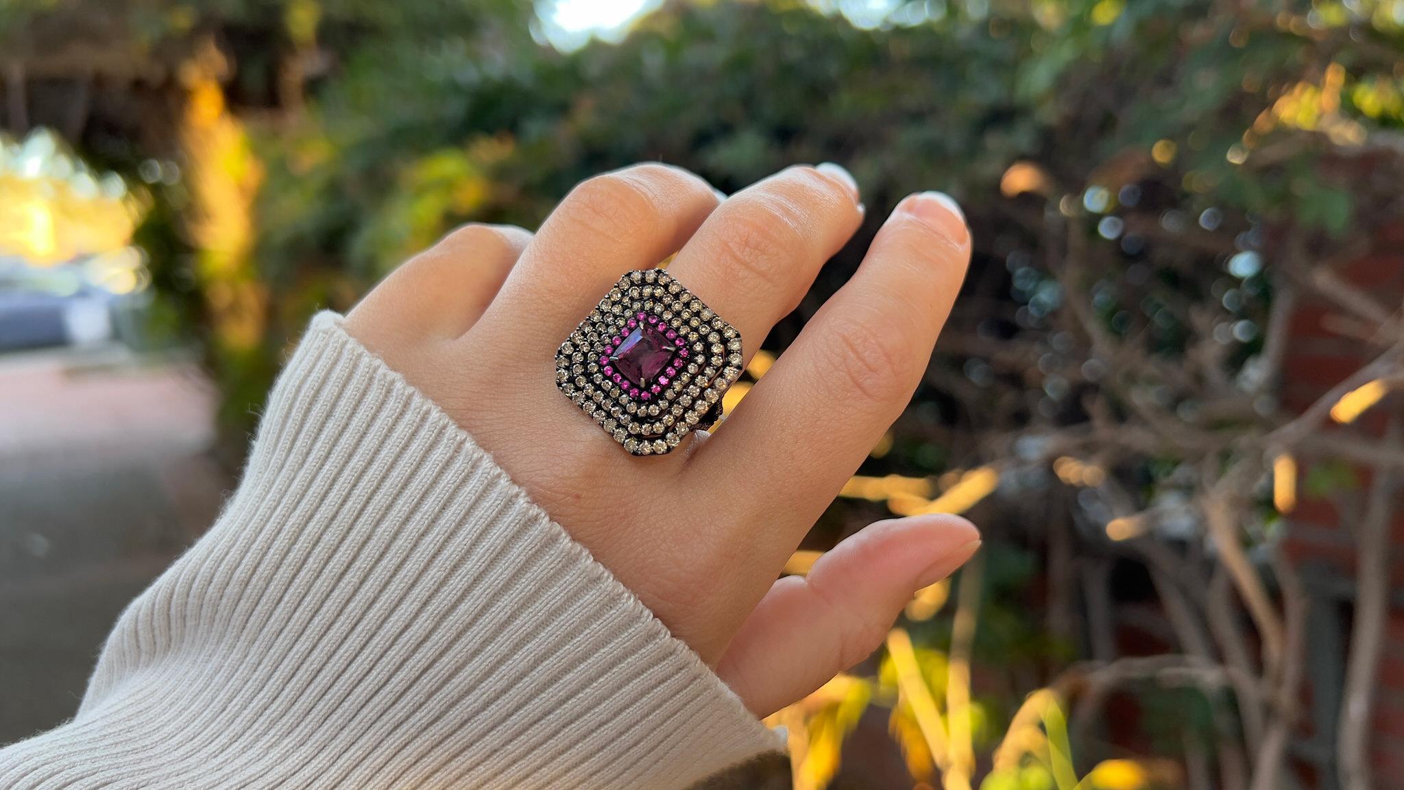 Mixed Cut Lavender Sapphire Ring With Diamonds 4.85 Carats Silver For Sale