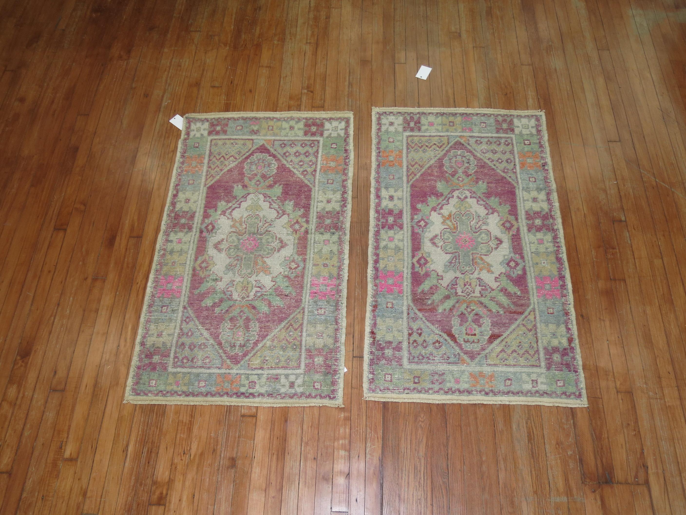 Industrial Lavender Set of Wool Square 20th Century Turkish Scatter Size Rugs For Sale