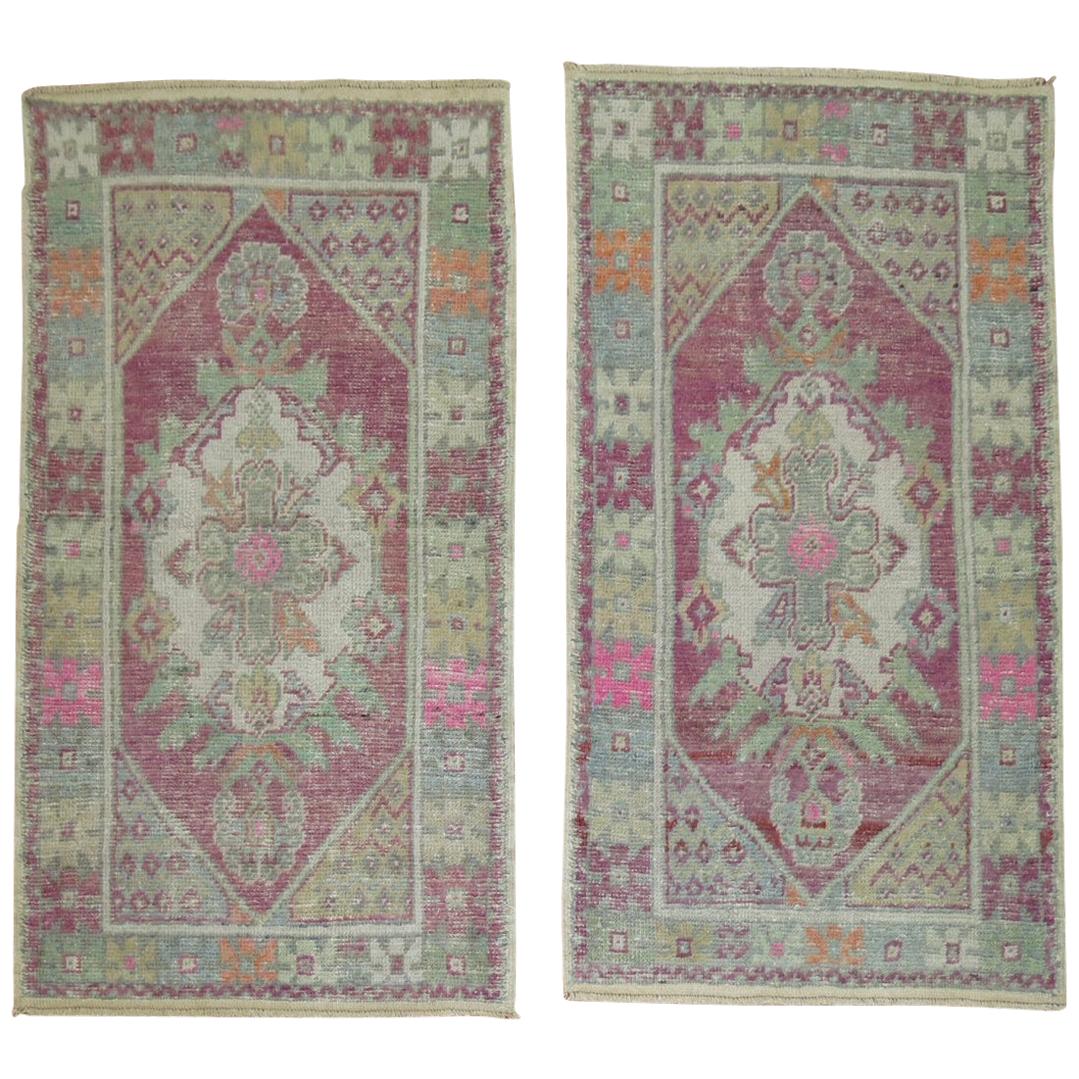 Lavender Set of Wool Square 20th Century Turkish Scatter Size Rugs For Sale
