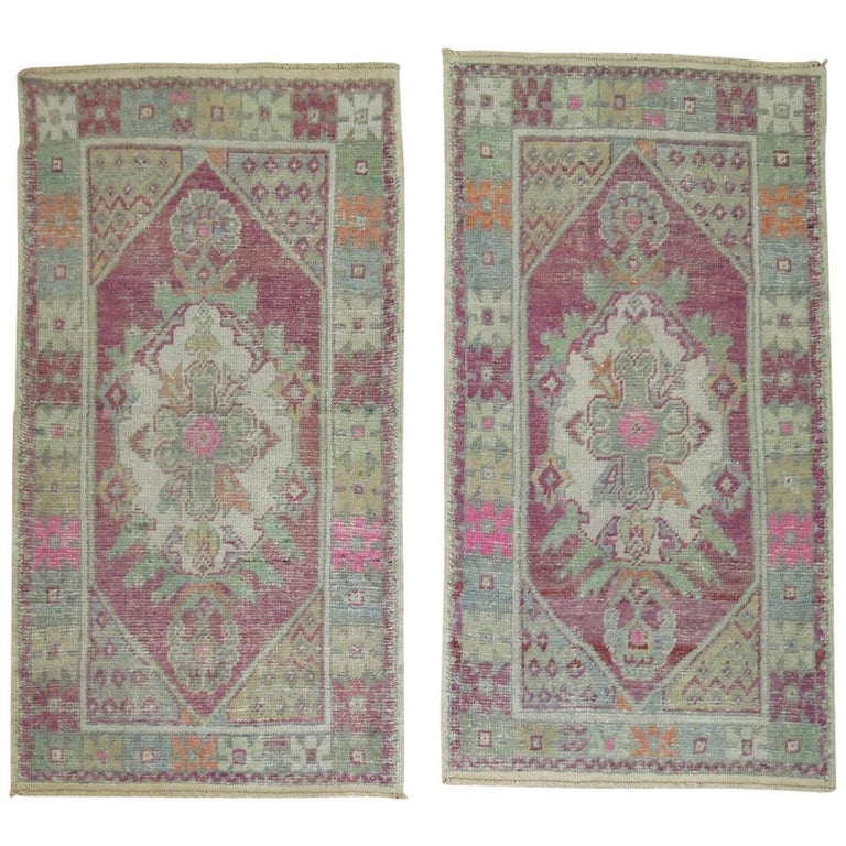Lavender Set of Wool Square 20th Century Turkish Scatter Size Rugs For