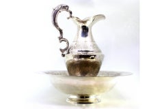 Lavender & silver edging w/ peacock engravings, handle w/ reliefs & applications