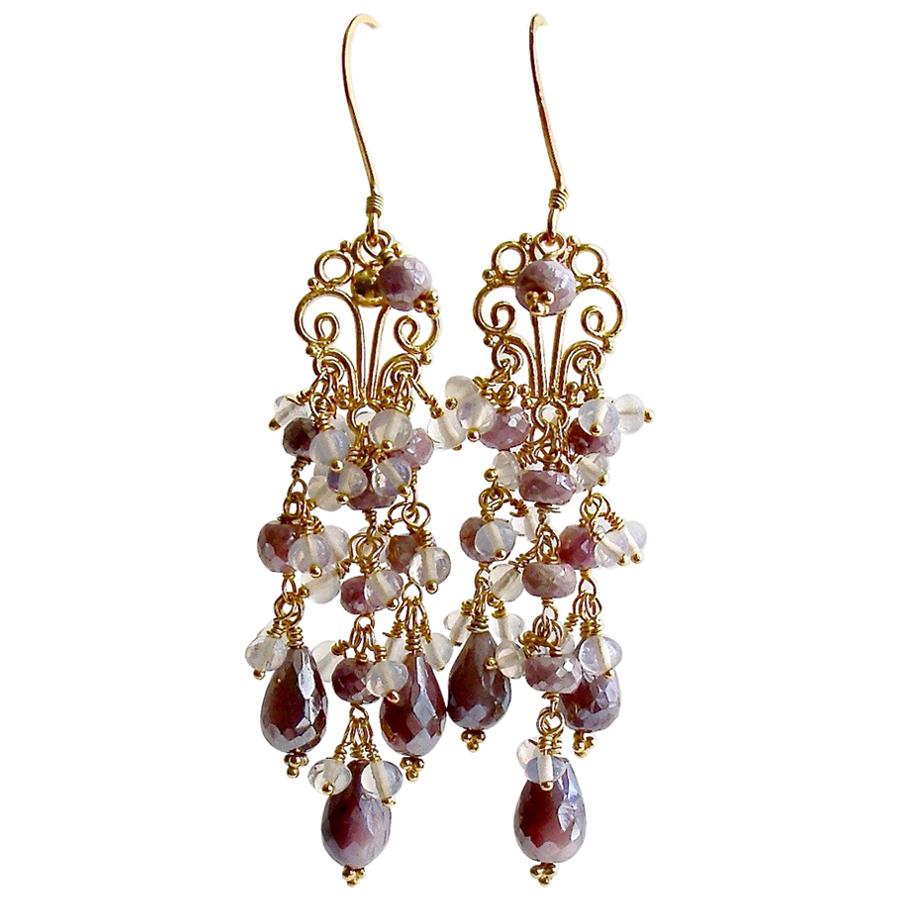 Lavender Silverite Opal Moon Quartz Chandelier Earrings, Veronique Earrings