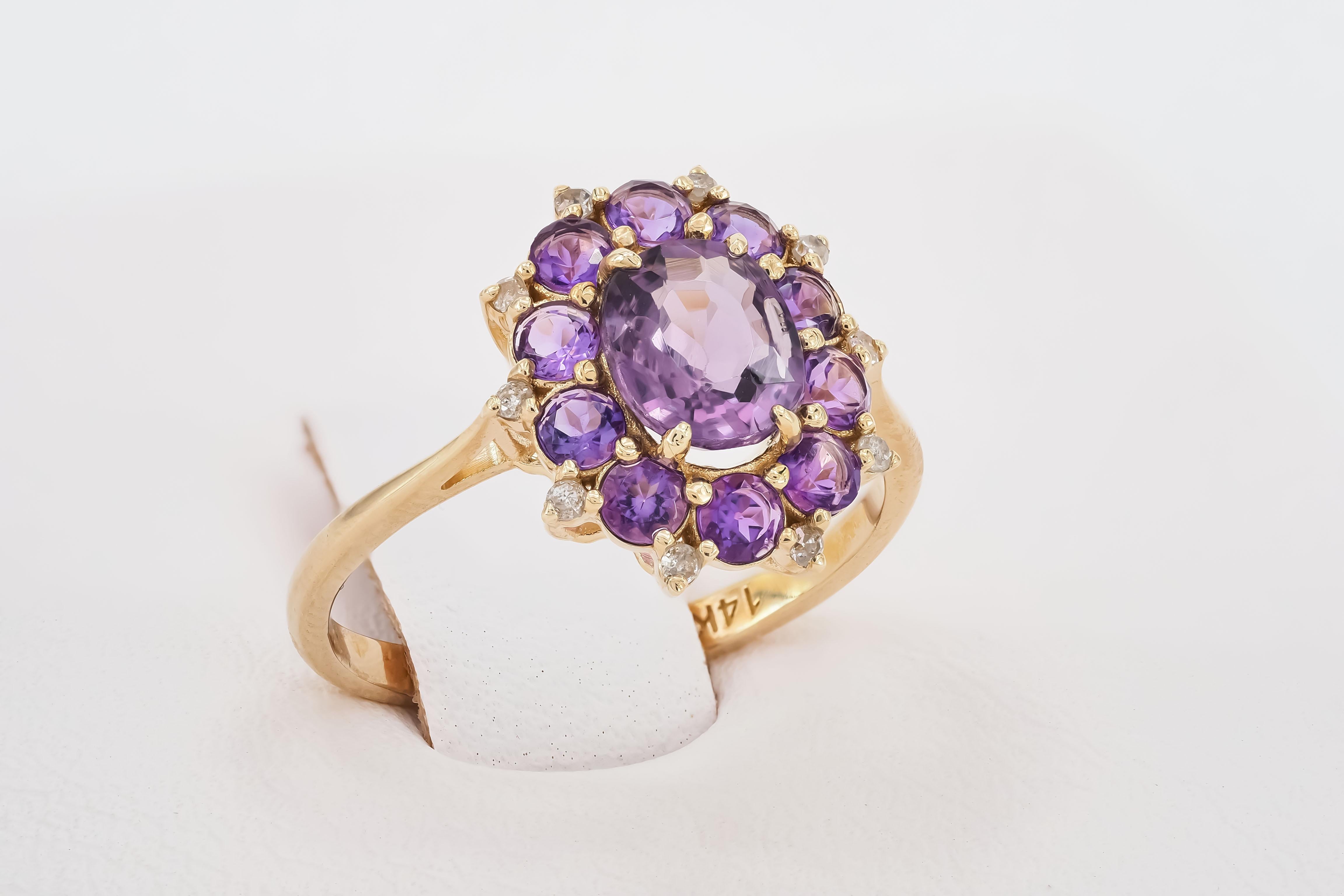 Women's Lavender Spinel Gold Ring, 14k Gold Ring with Spinel, Amethyst and Diamonds