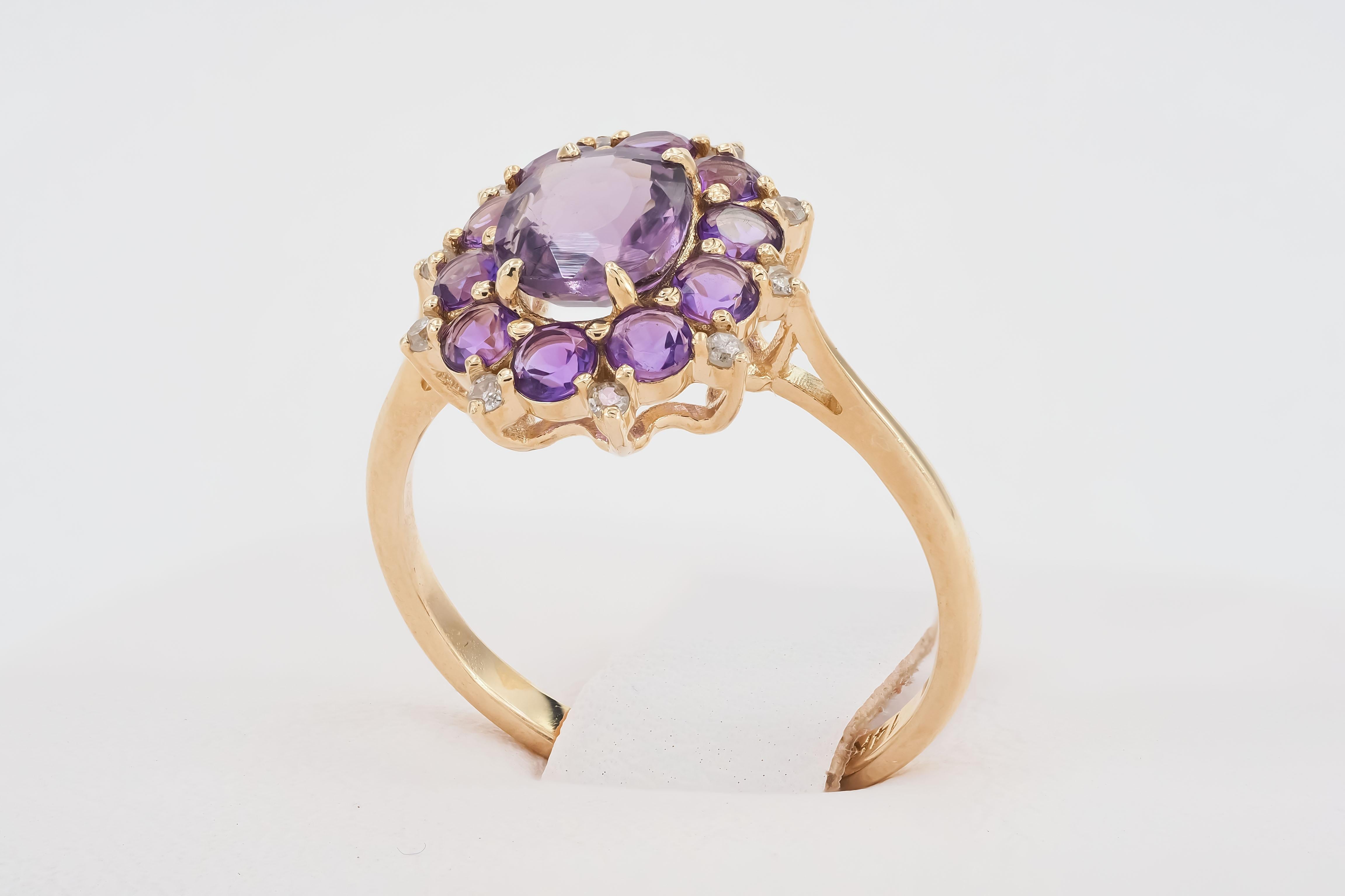 Lavender Spinel Gold Ring, 14k Gold Ring with Spinel, Amethyst and Diamonds 1